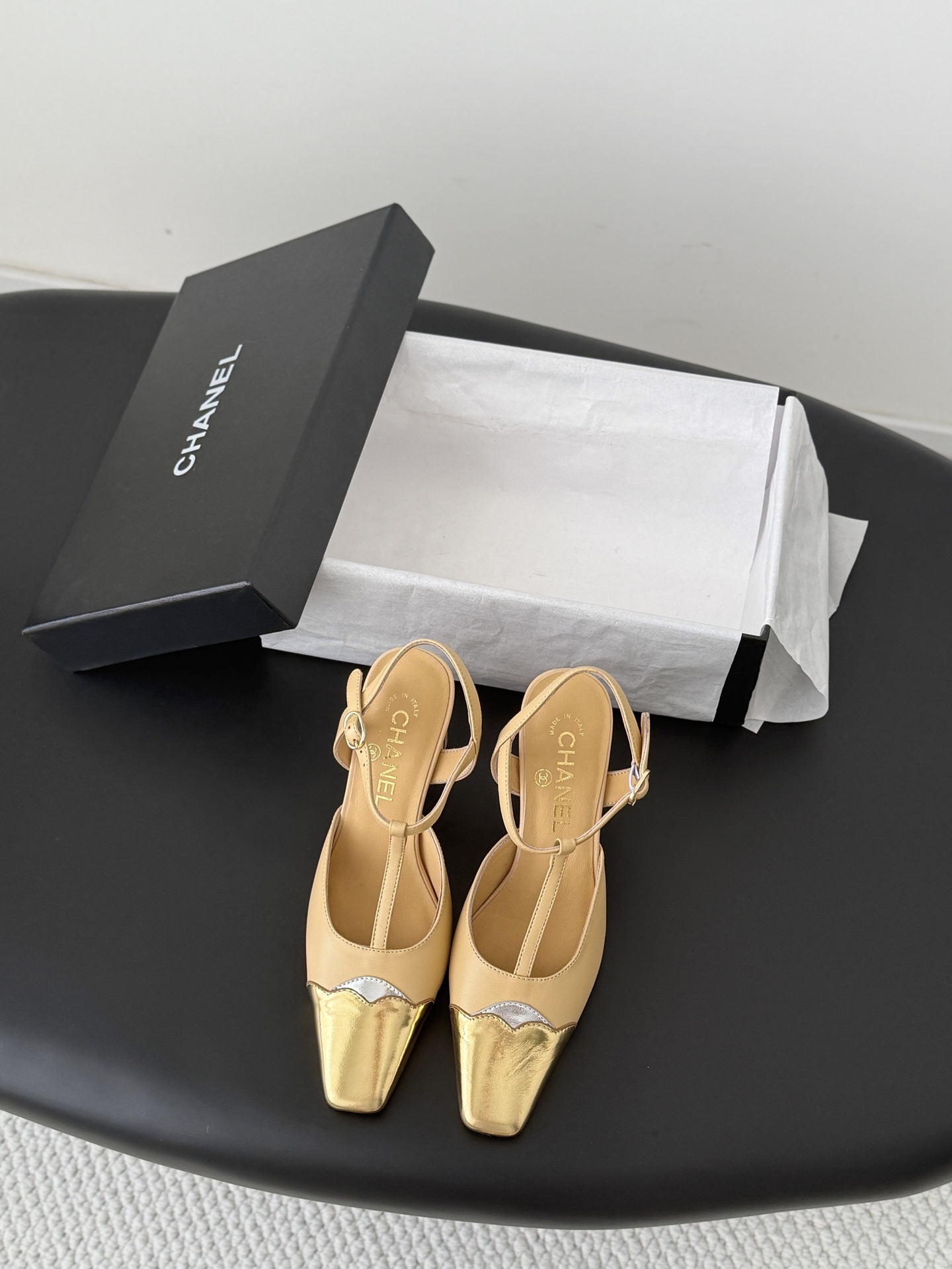 Chan 26P t-strap slingback heels