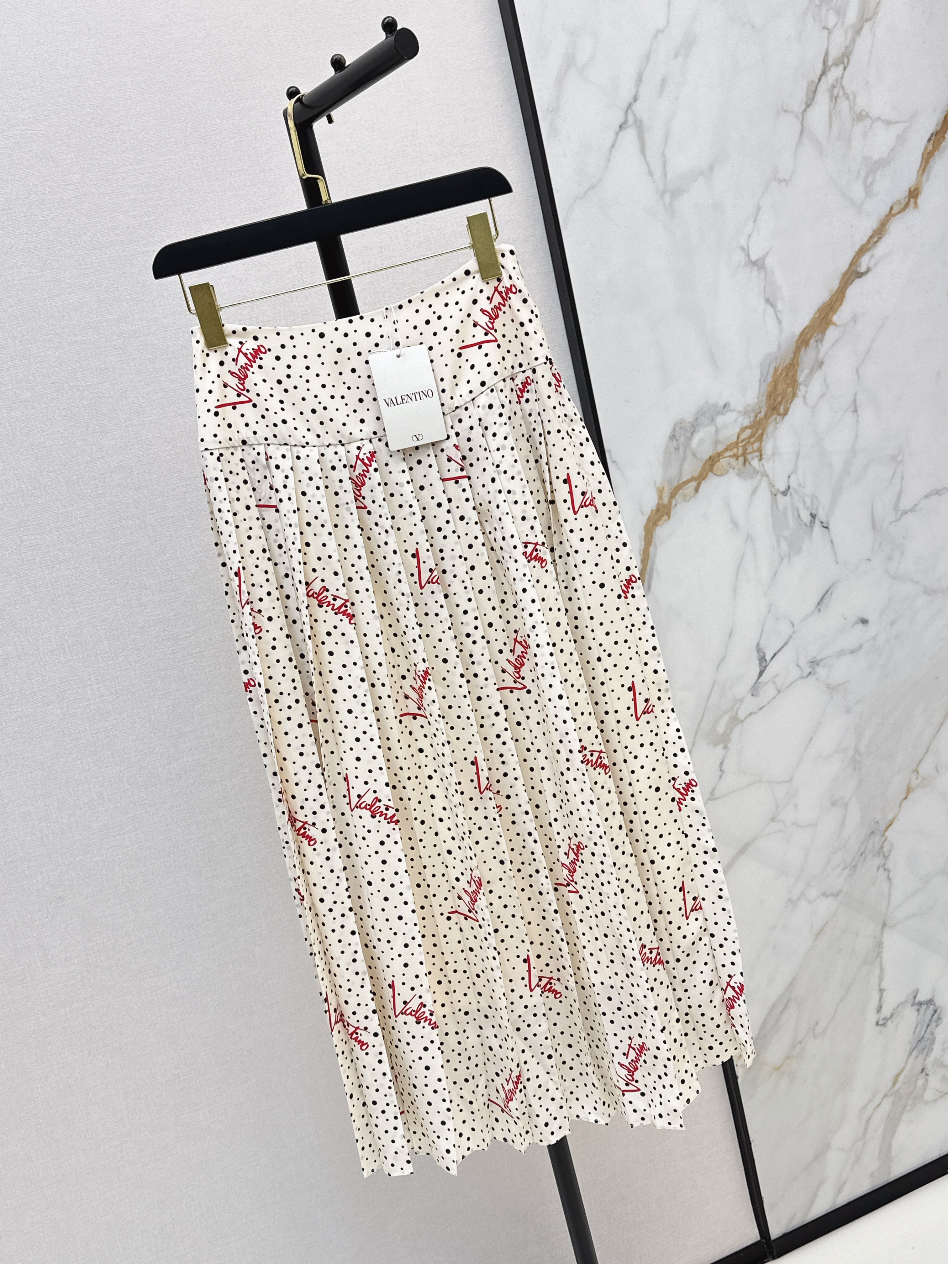 Valen 26ss print polka dots silk skirt