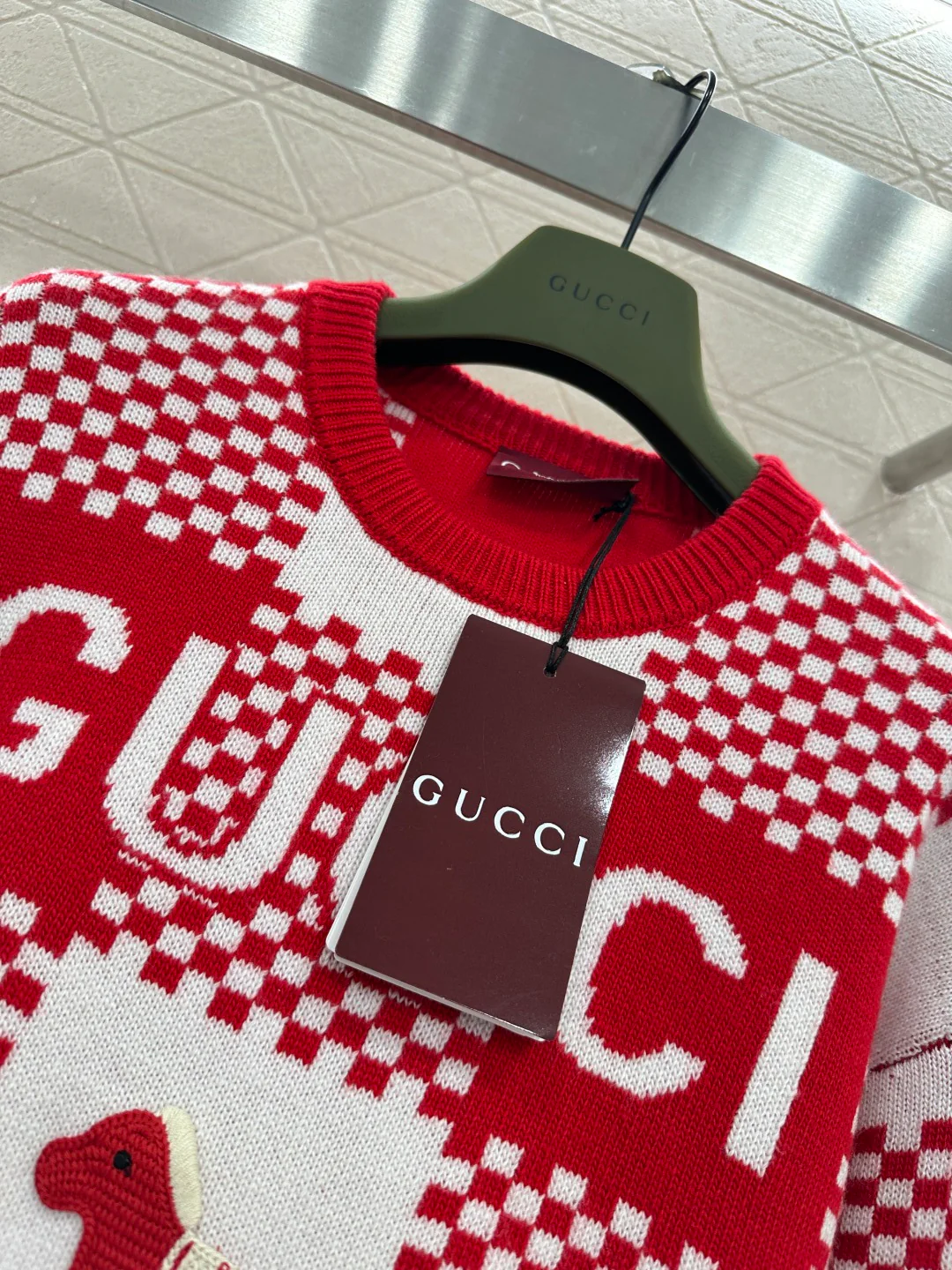 Gucc 26ss checkerboard knit sweater