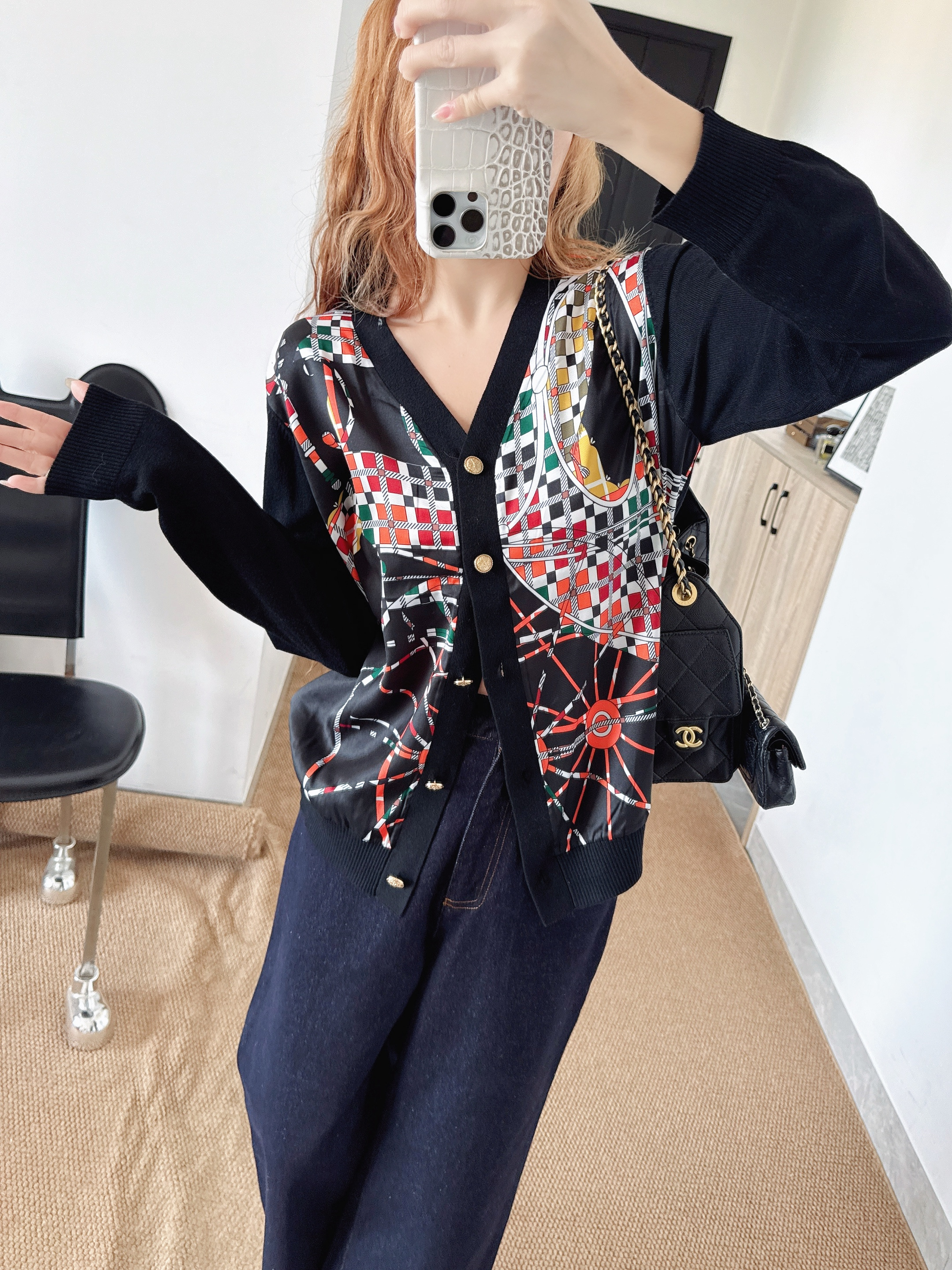Herm 26ss print knit cardigan