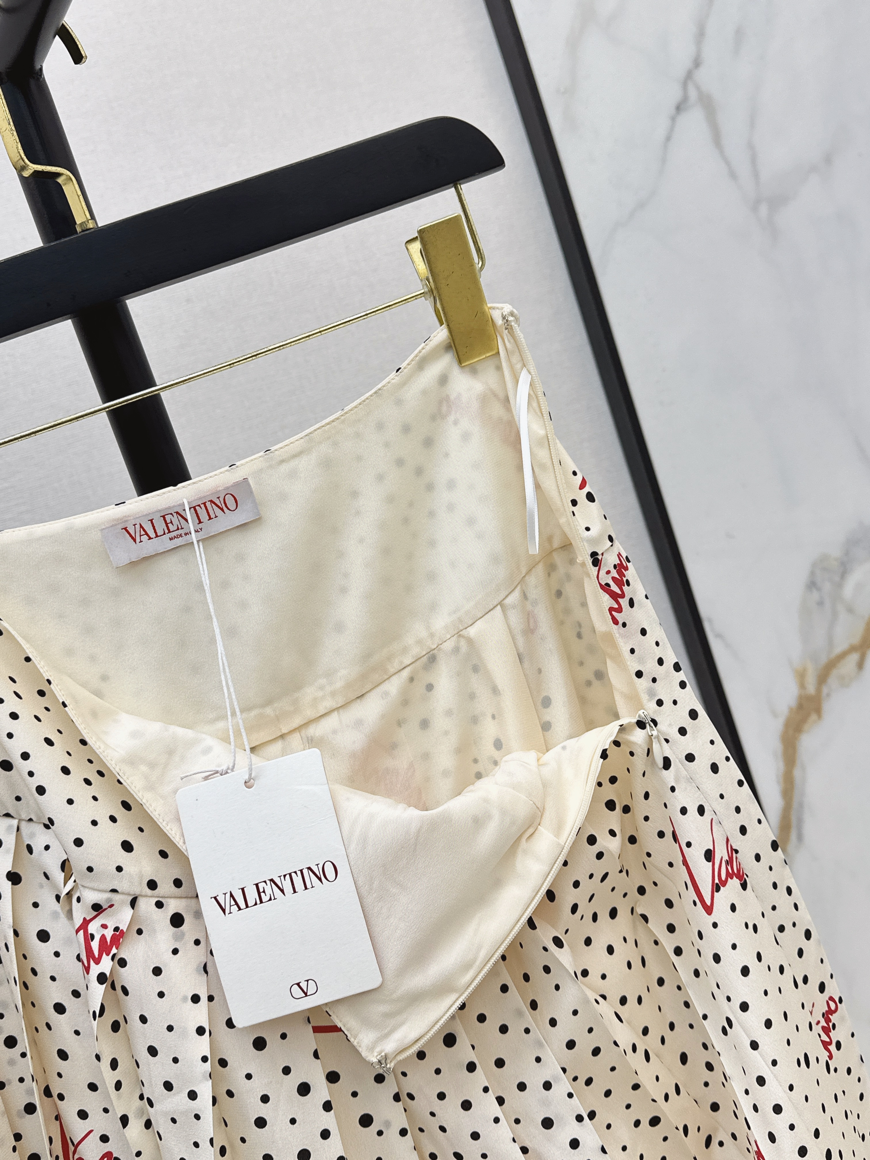 Valen 26ss print polka dots silk skirt