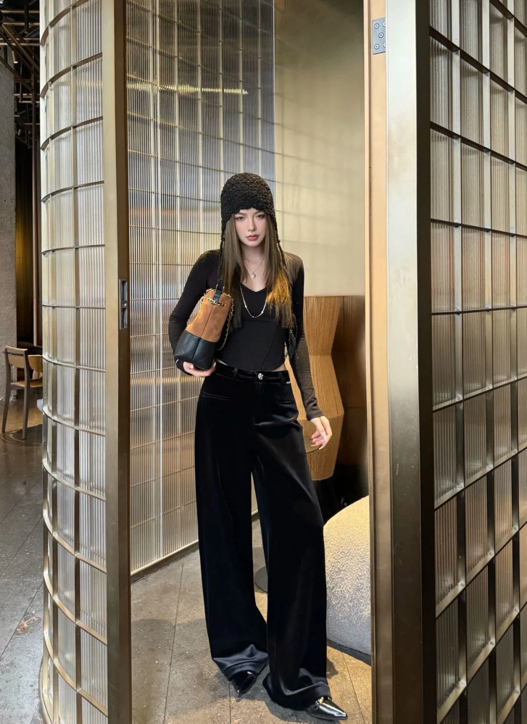 Chan 26ss velvet wide-leg pants