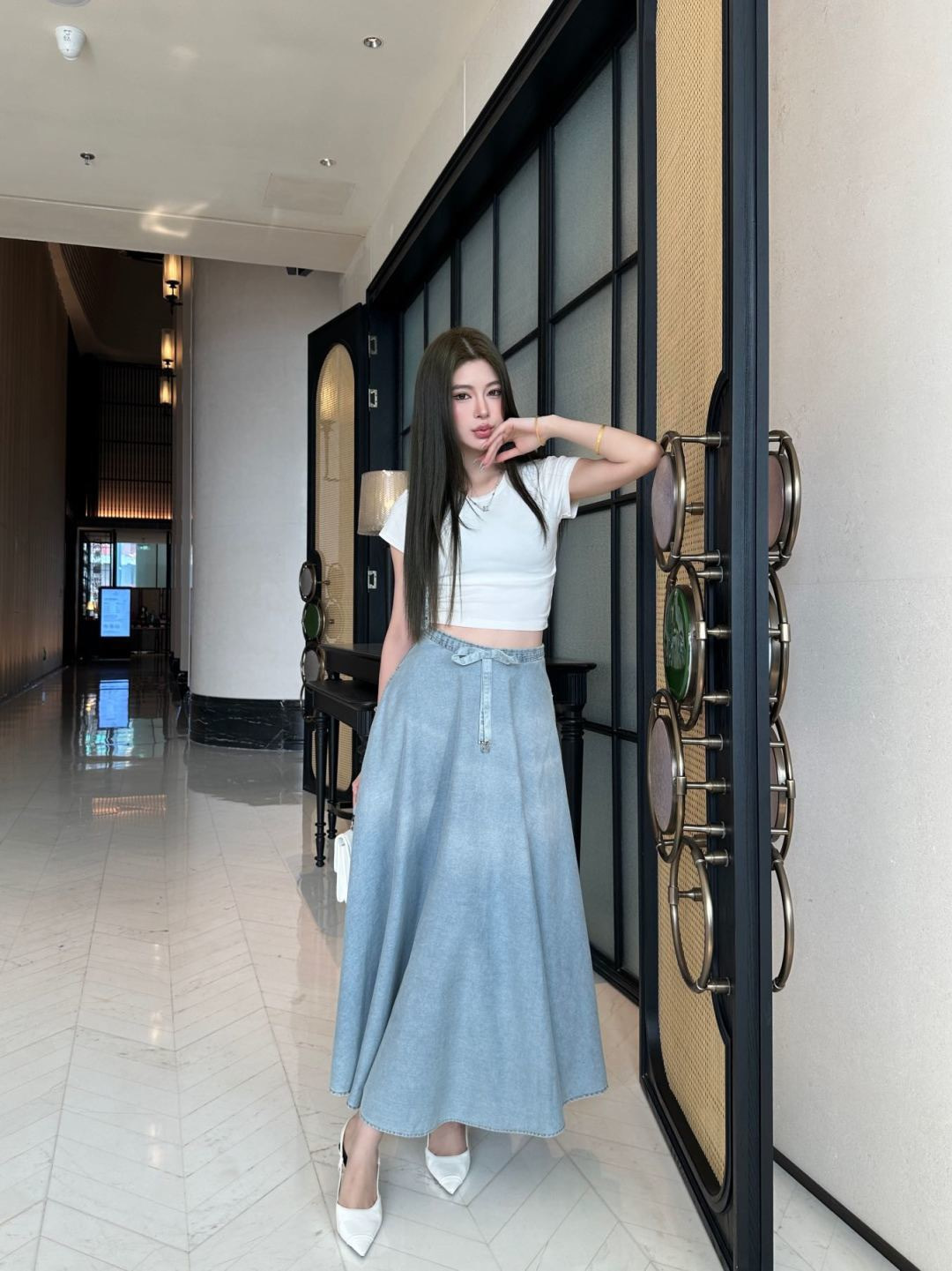 CD 26ss pleated denim skirt