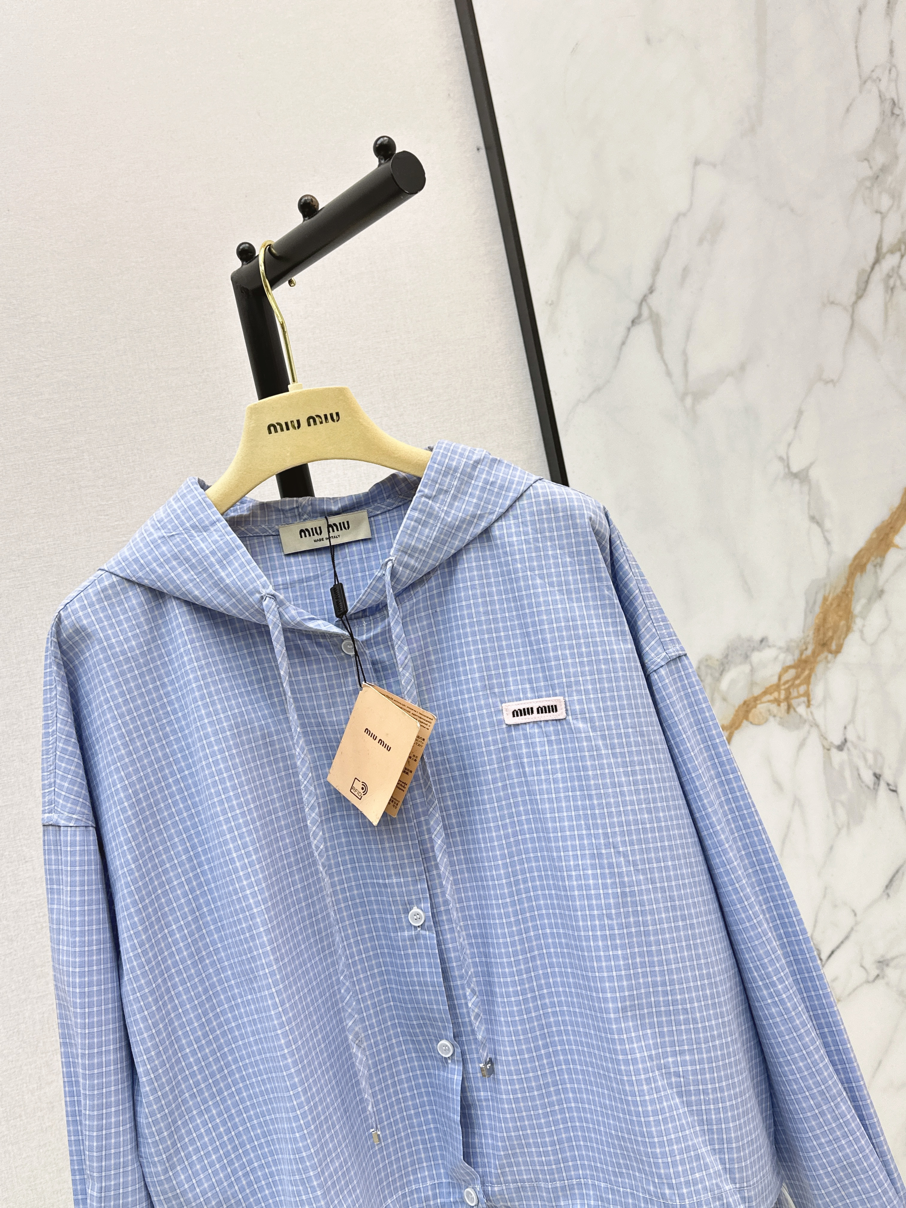 Miu 26ss check hodded jacket