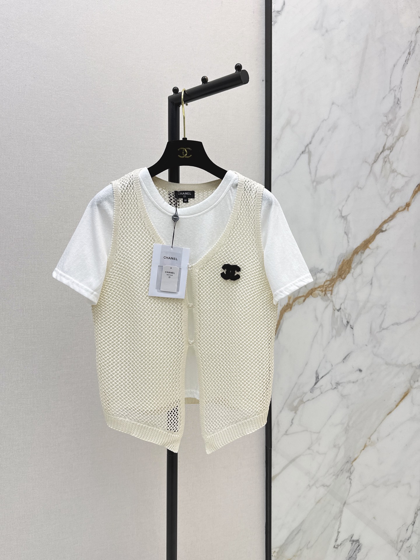 Chan 26ss hollow knit waistcoat