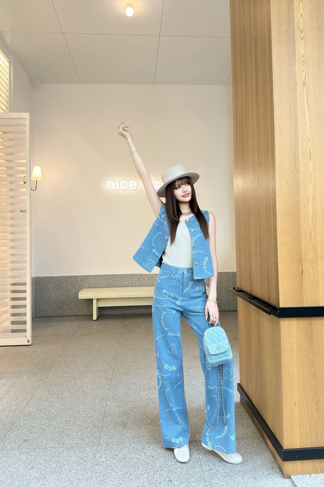 Chan 26ss print denim suit