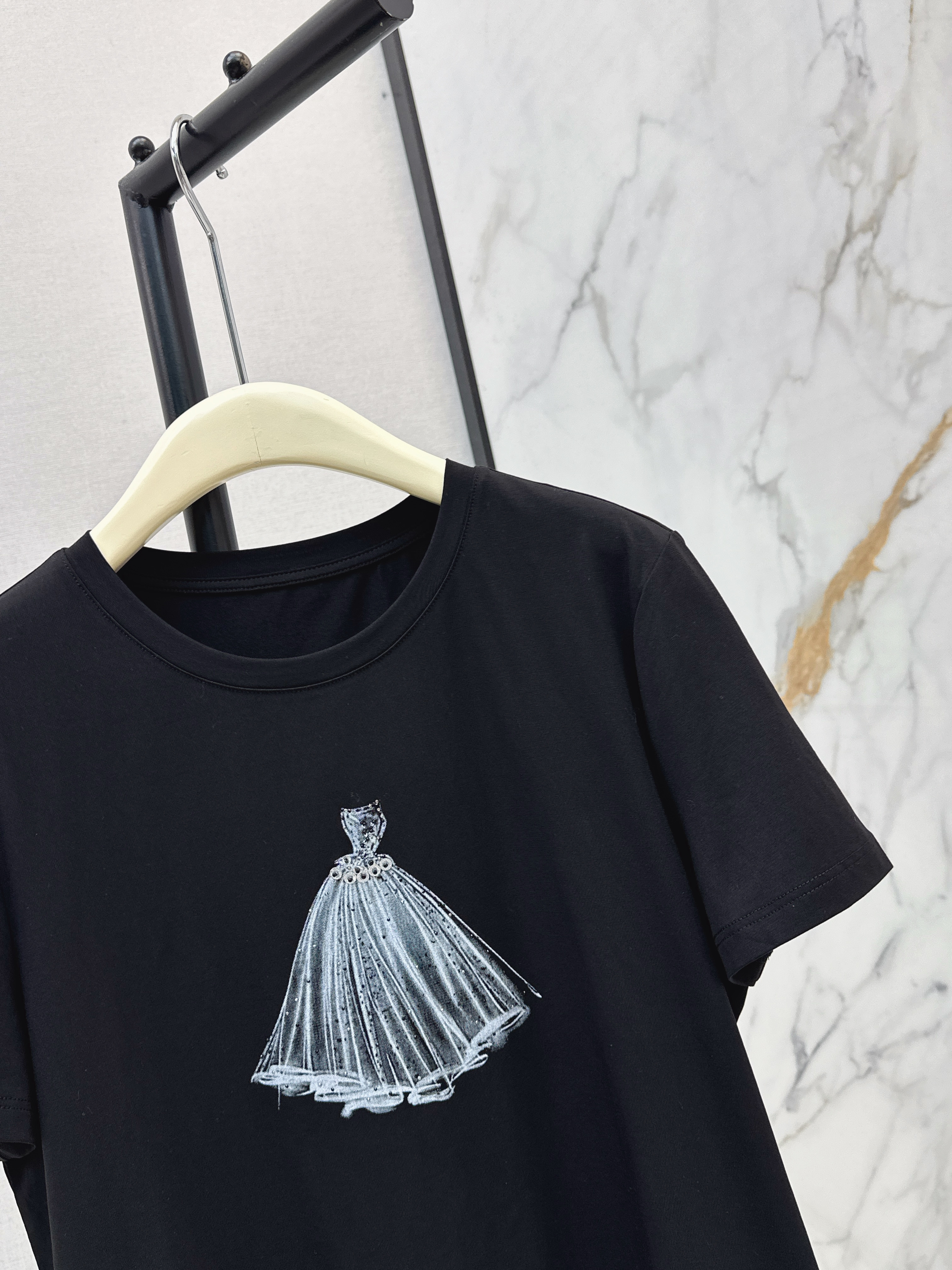 Chan 26ss beading print t-shirt