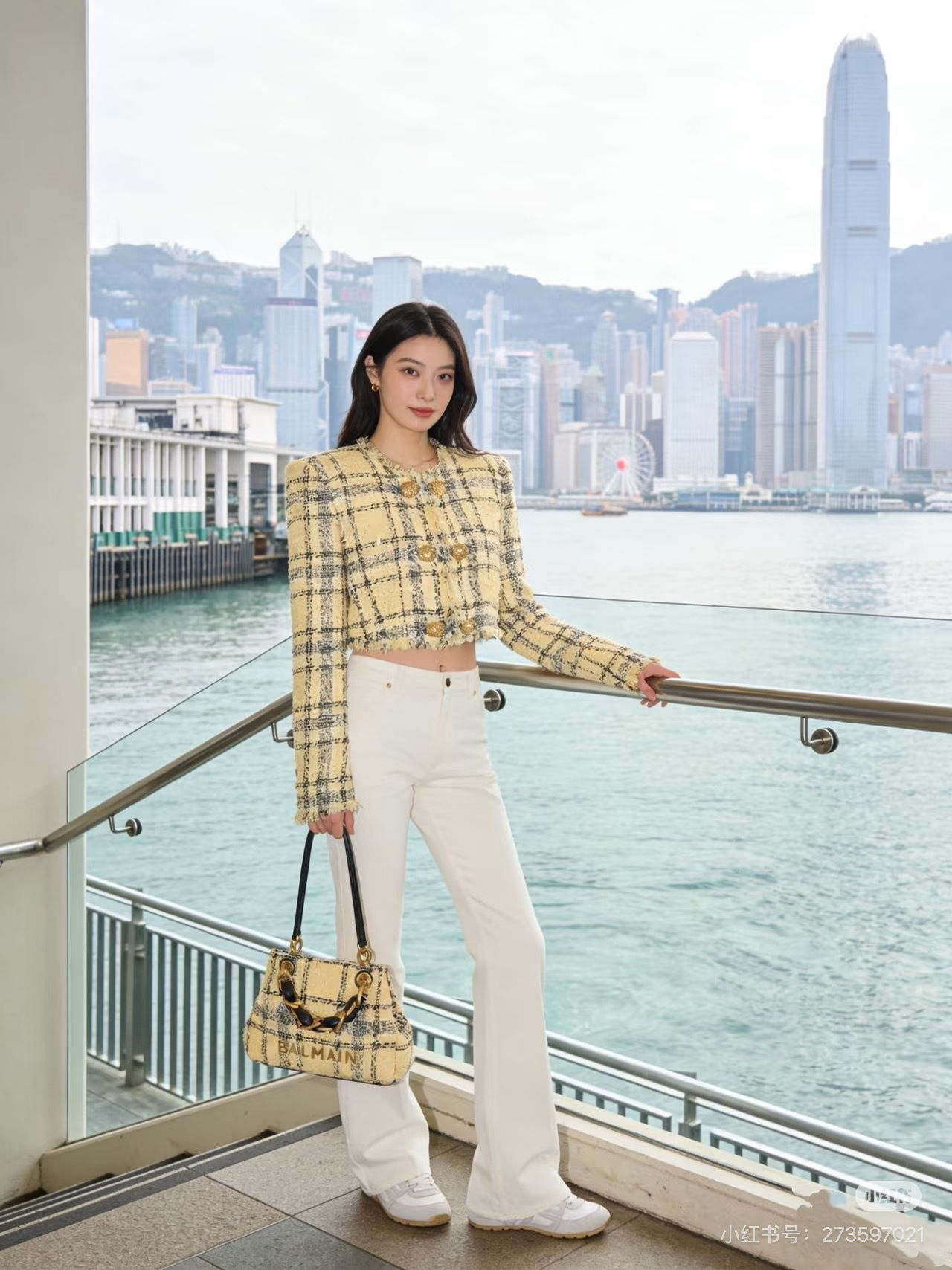 Bal 26ss check tweed jacket