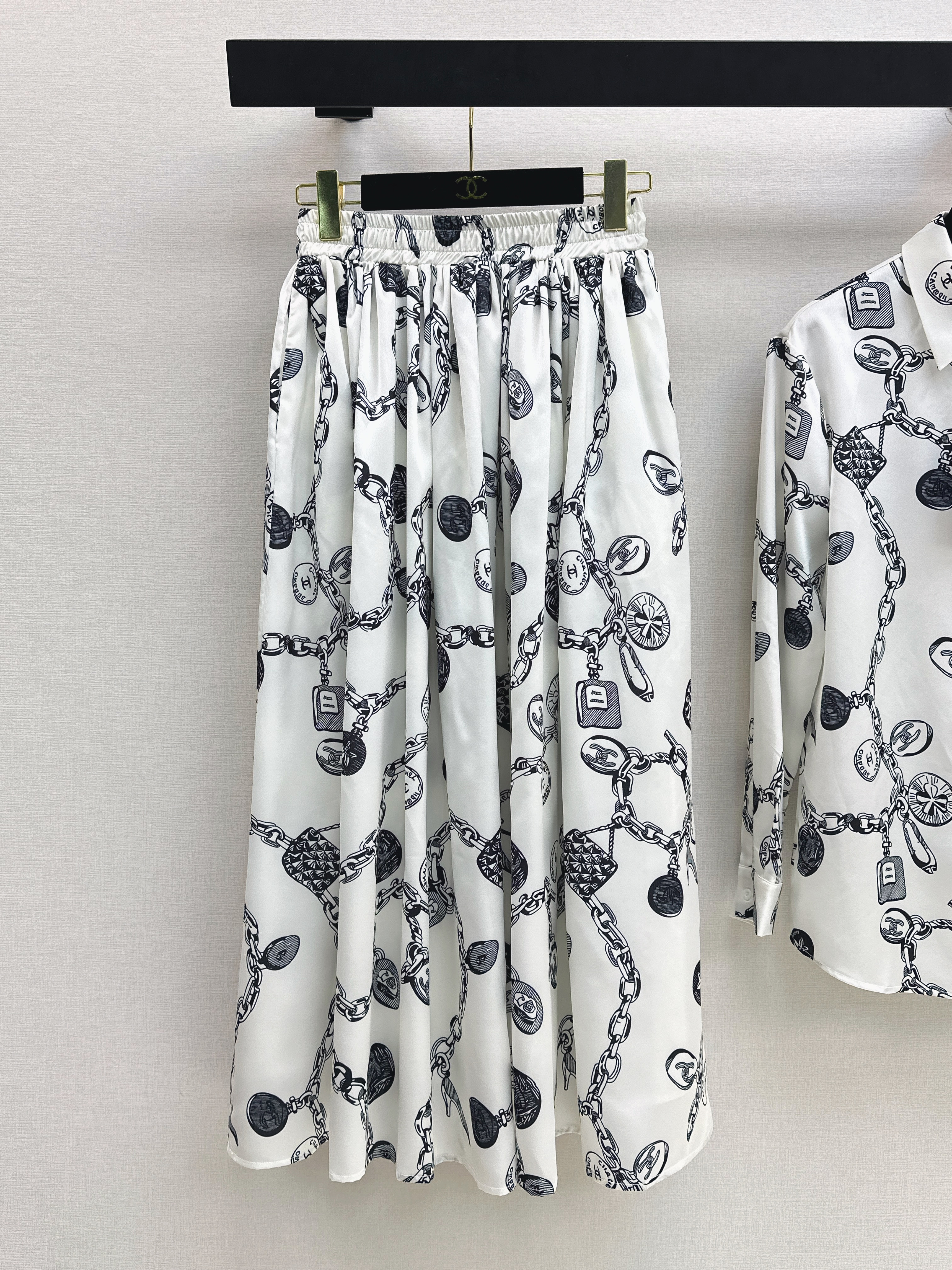 Chan 26ss print shirt pleated skirt set