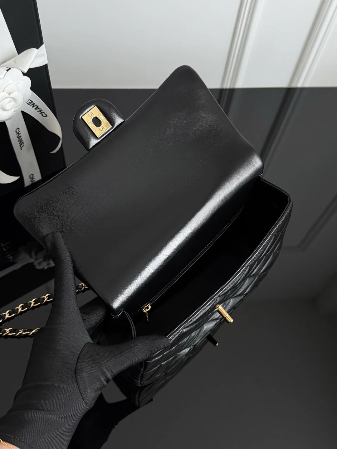 Chan 24B mini flap bag with top handle