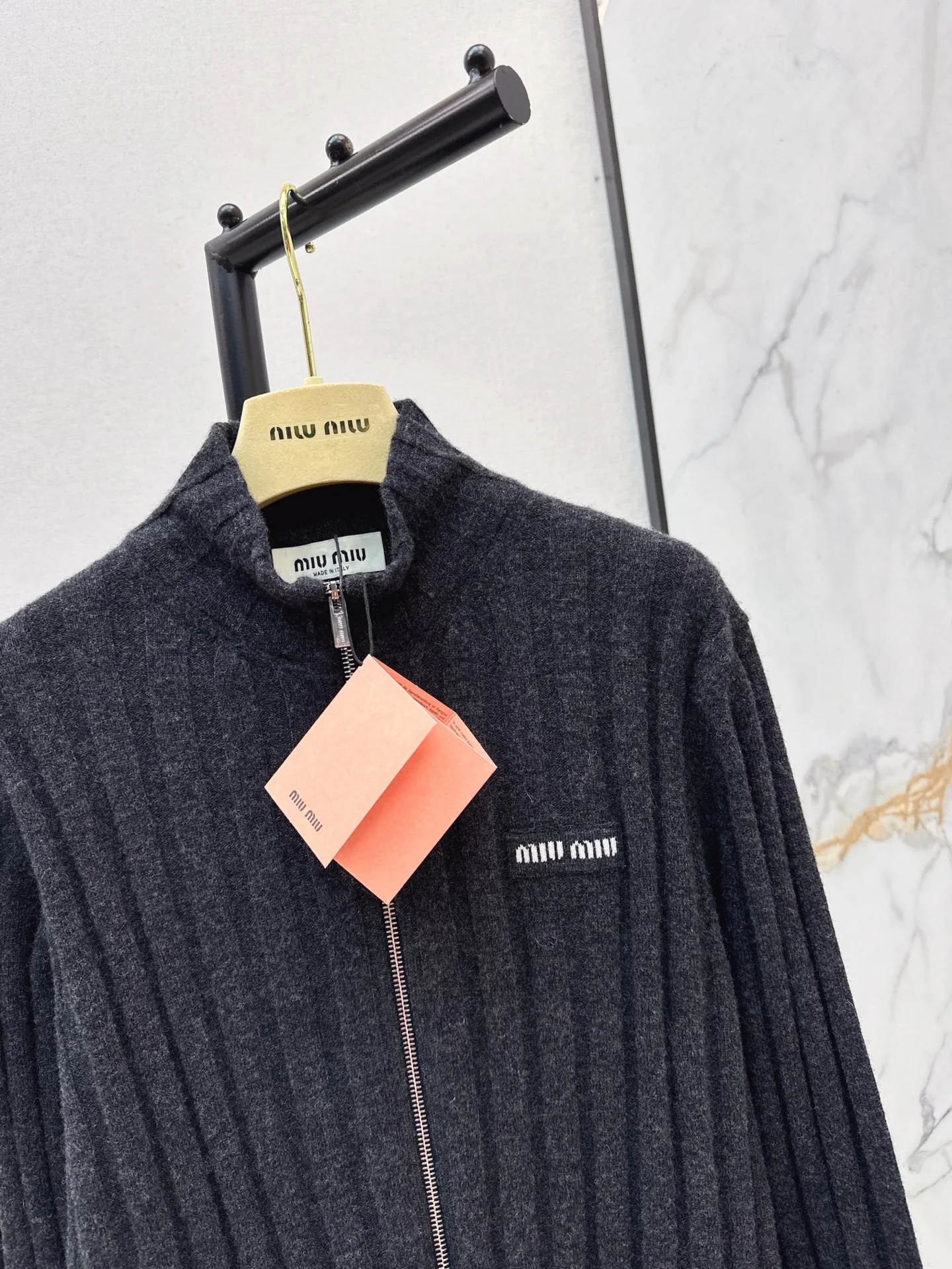 Miu 25fw rib knit zipper cardigan