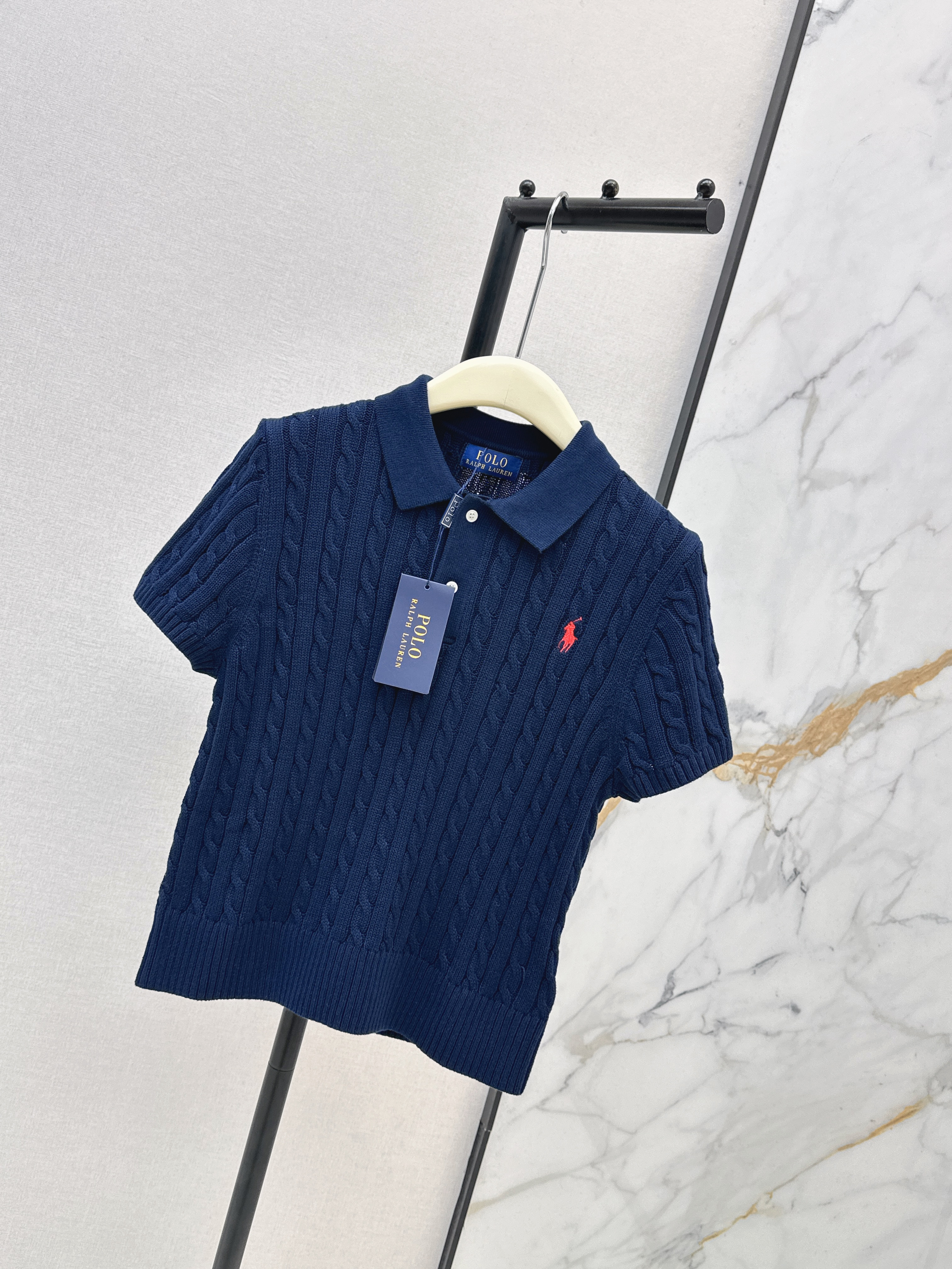 Ralp 26ss cable polo knit top