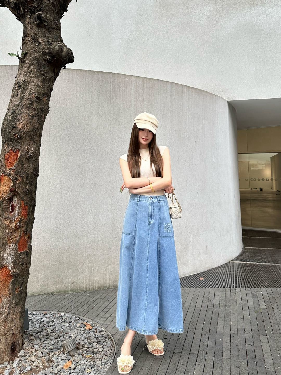 Loe 26ss High-Waisted A-Line Denim Skirt
