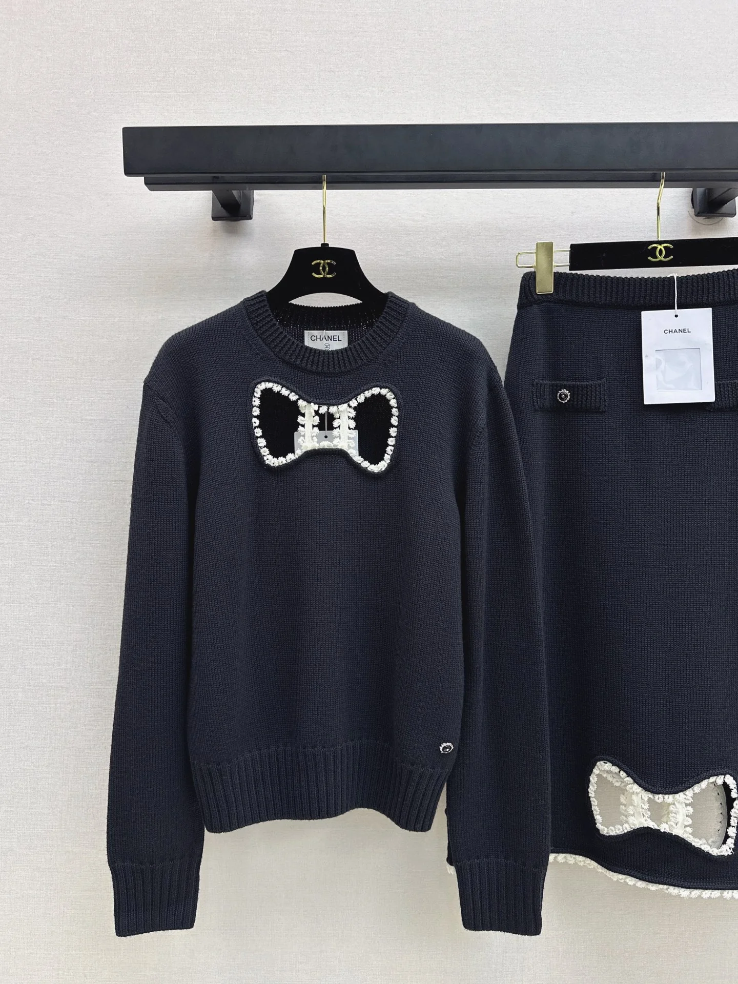 Chan 26ss wool hollow bow suit