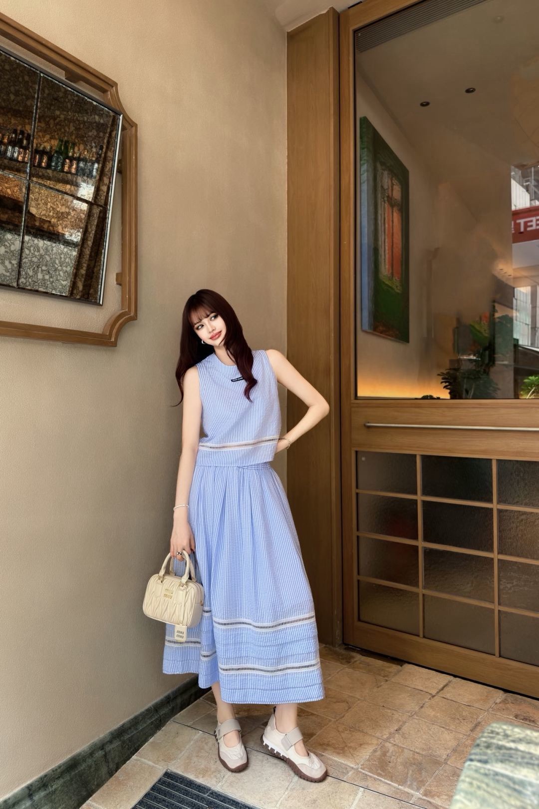 Miu 26ss check cropped top skirt set