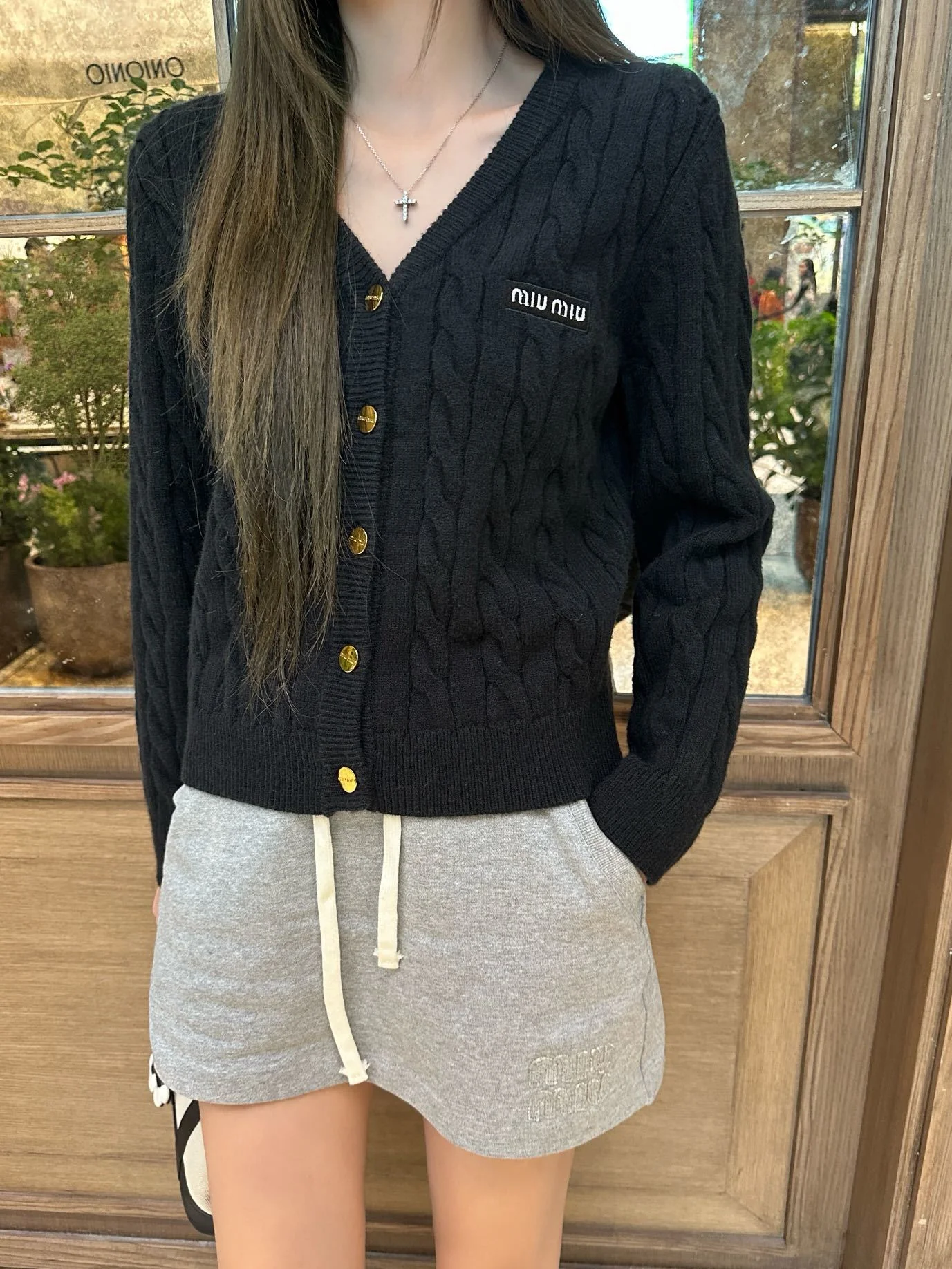 Miu 25fw cable knit cardigan