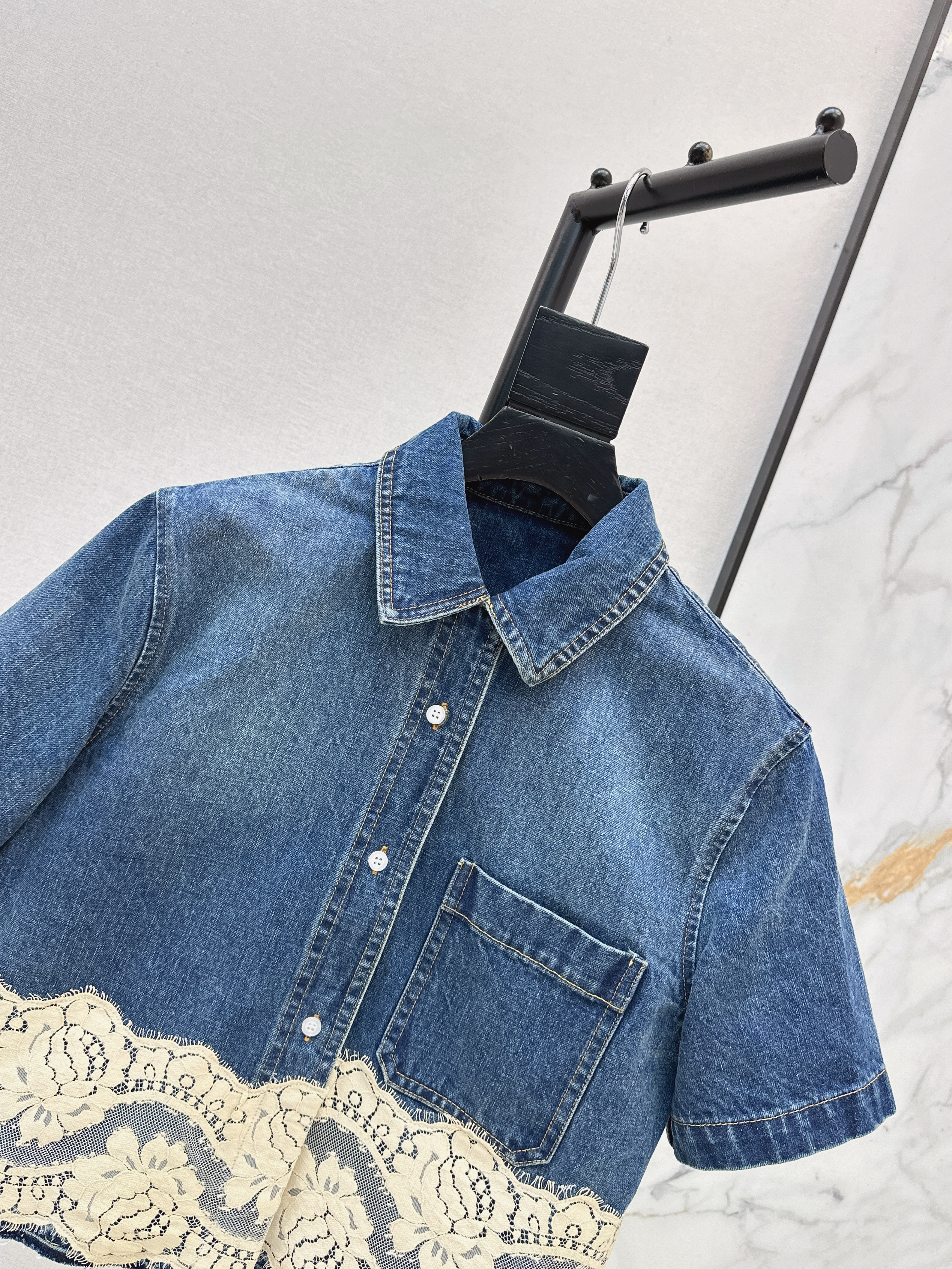 Dolc 26ss lace contract denim shirt