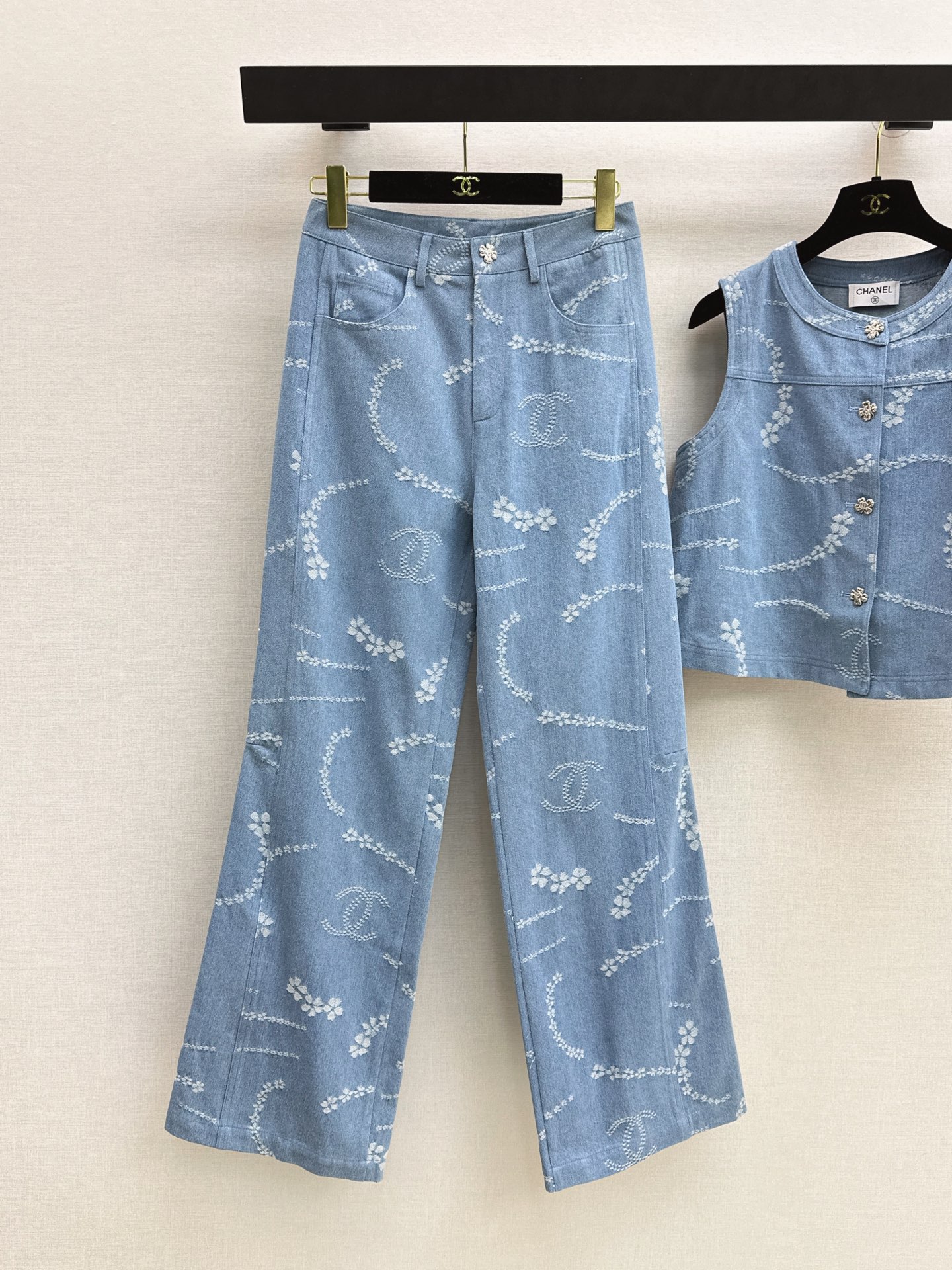 Chan 26ss print denim suit