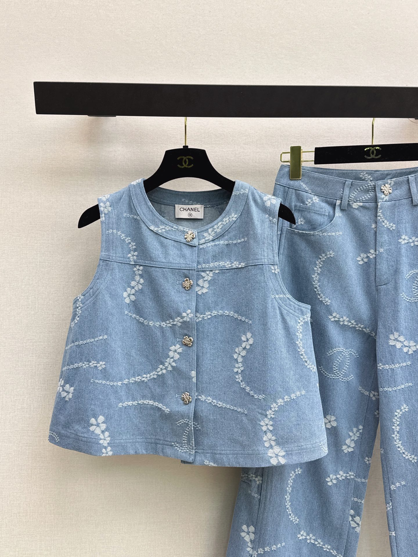 Chan 26ss print denim suit