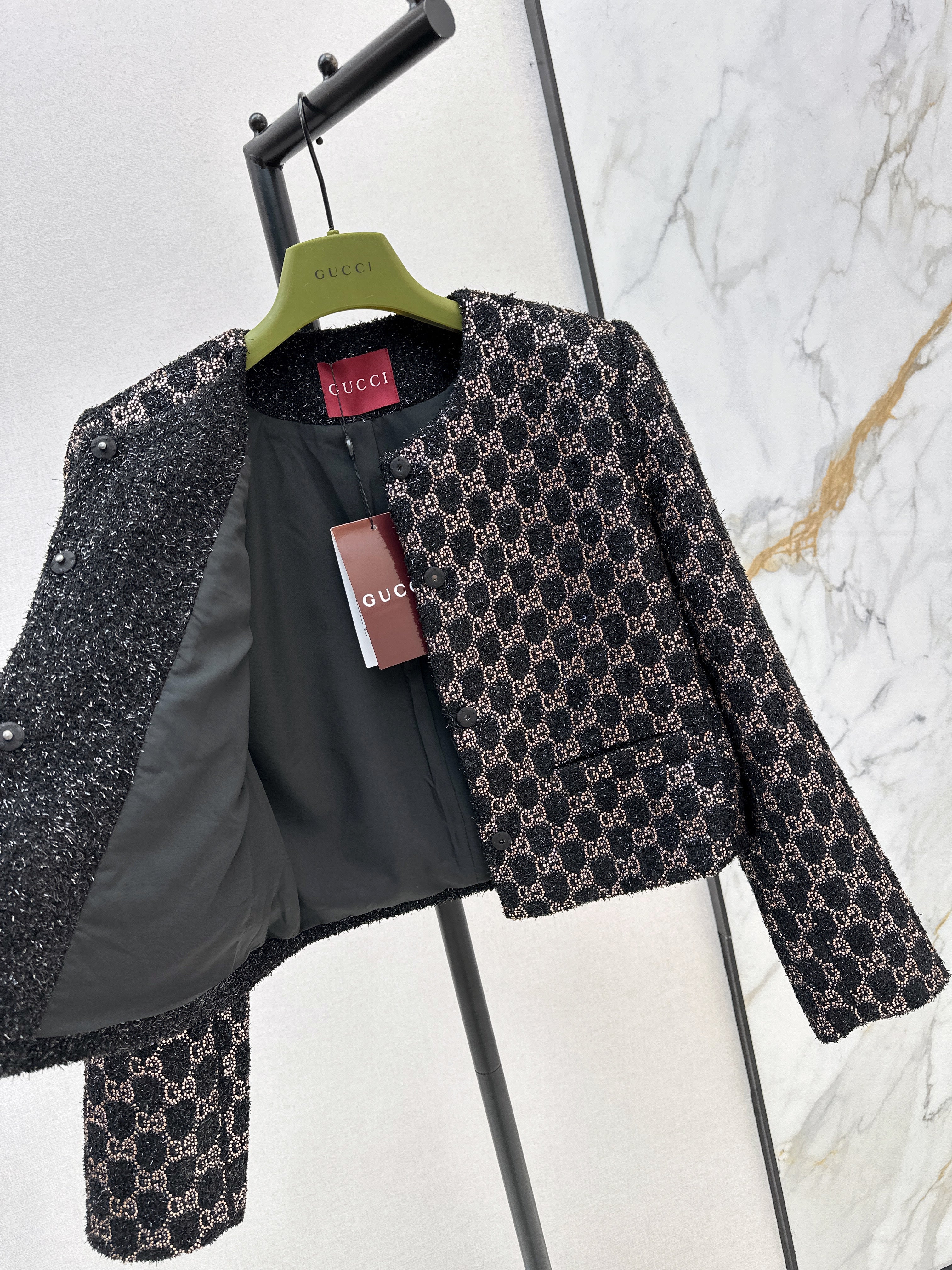 Gucc 26ss woven rhinestones jacket