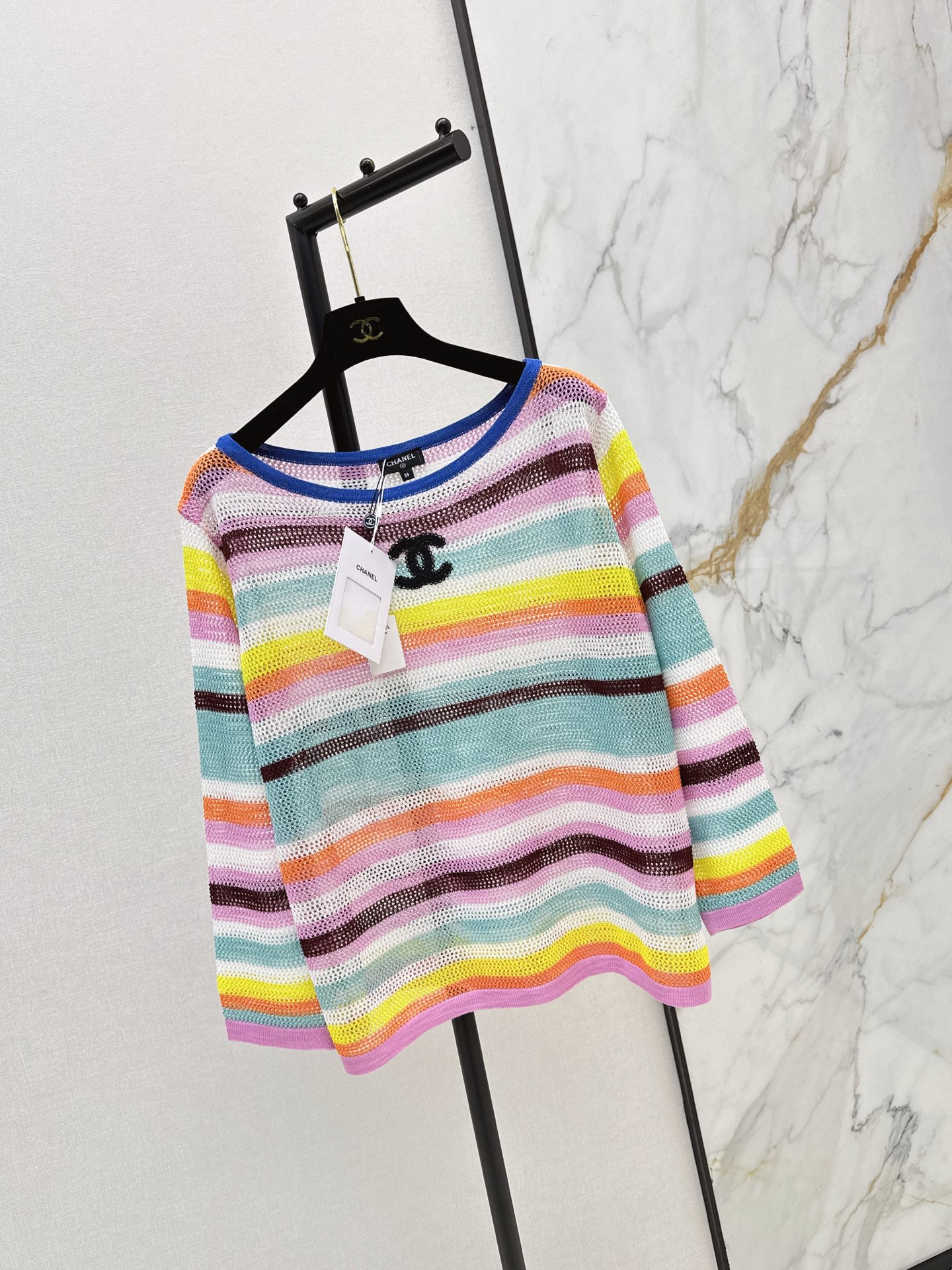 Chan 26ss stripe hollow knitwear