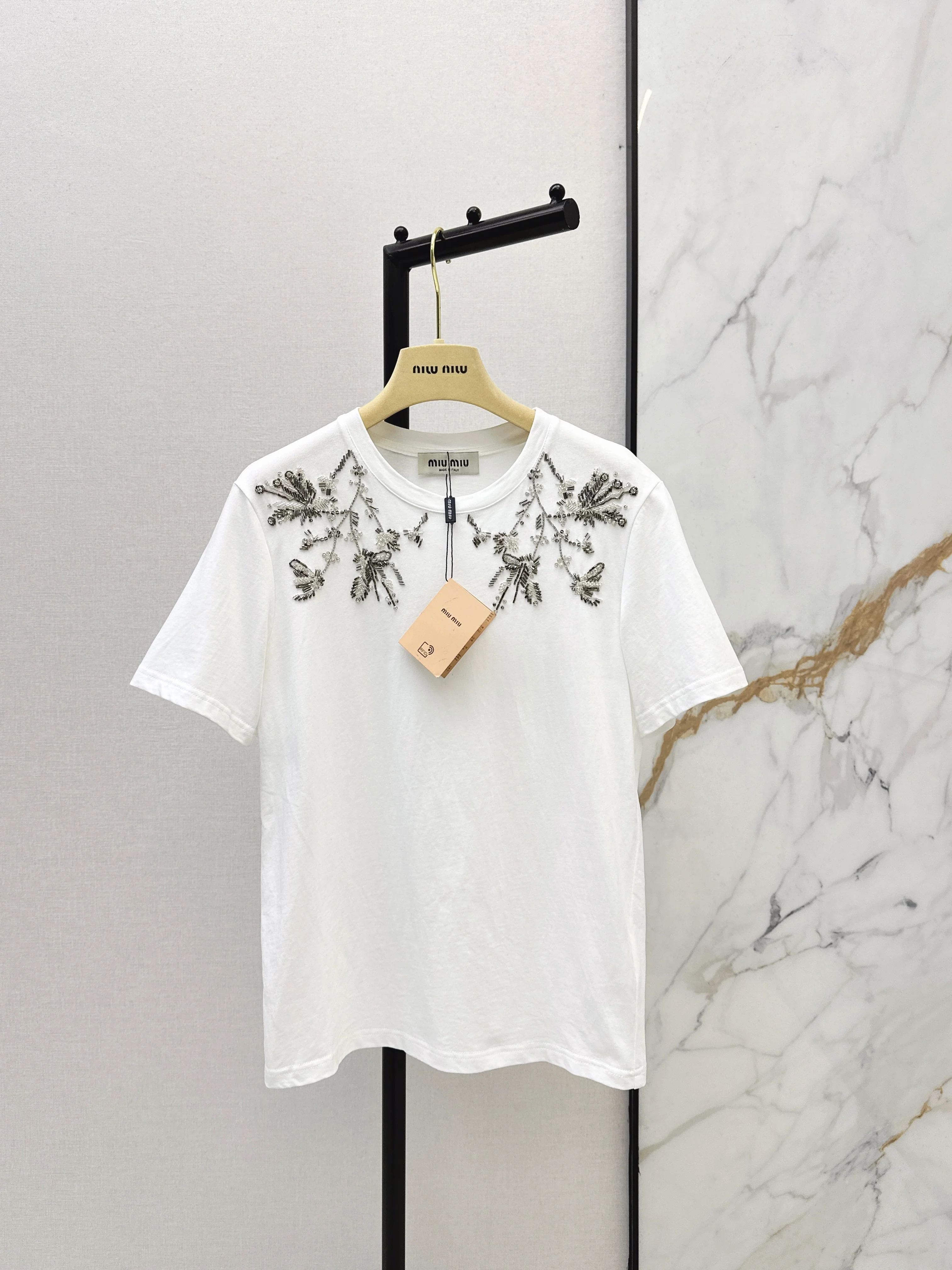 Miu 26ss embroidery beading t-shirts