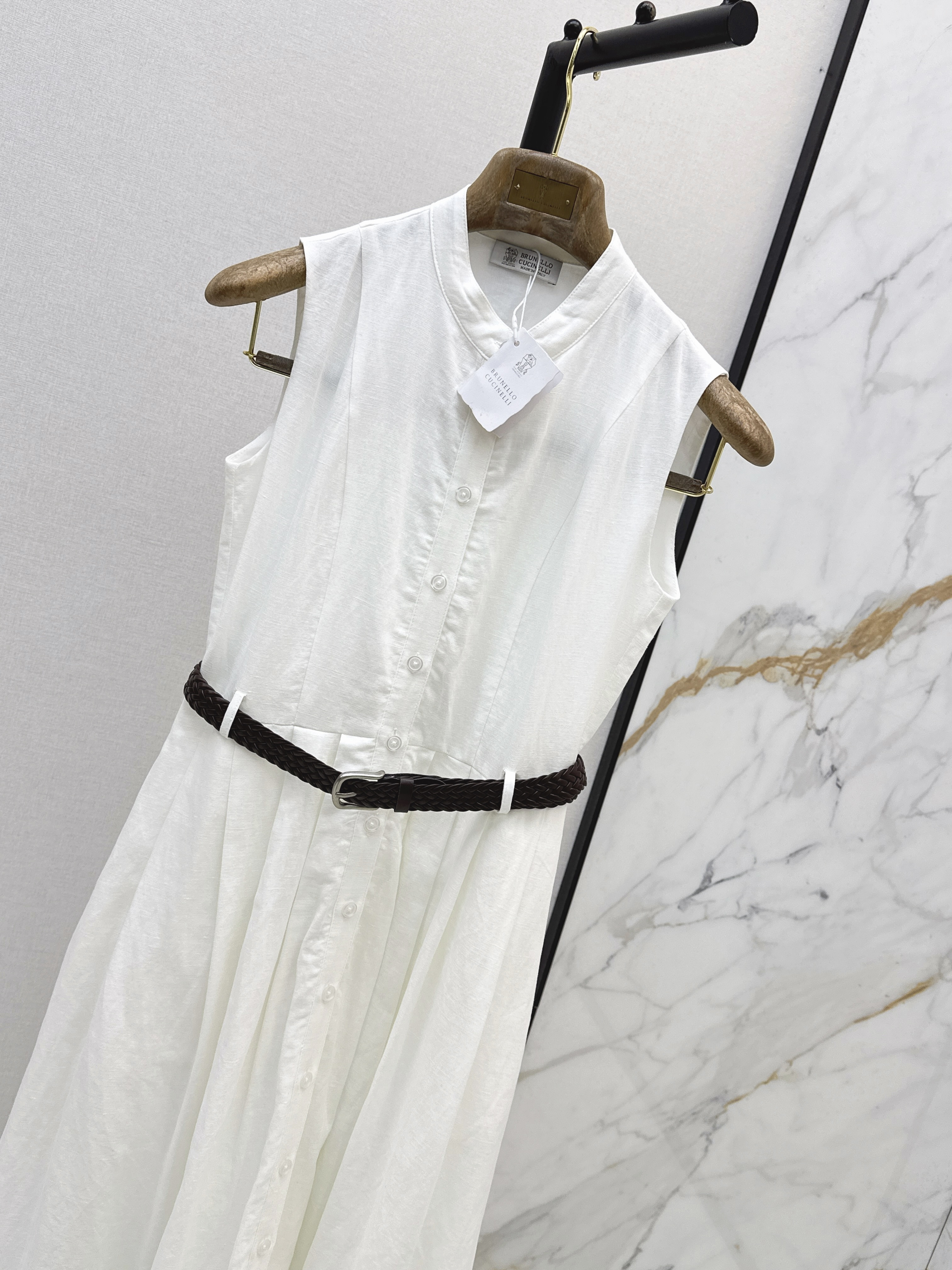 Brunello 26SS Sleeveless Belted Shirt Dress