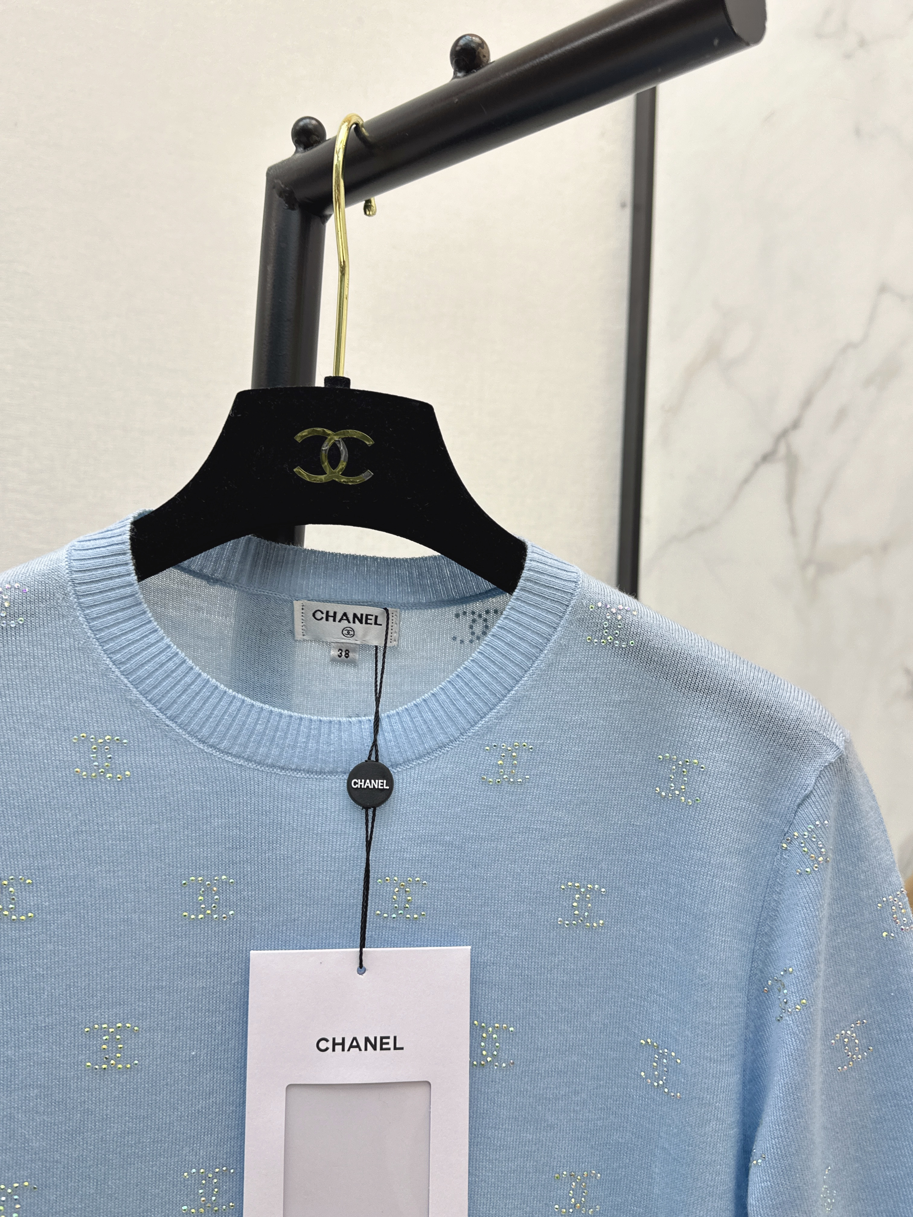 Chan 26ss rhinestone knitwear
