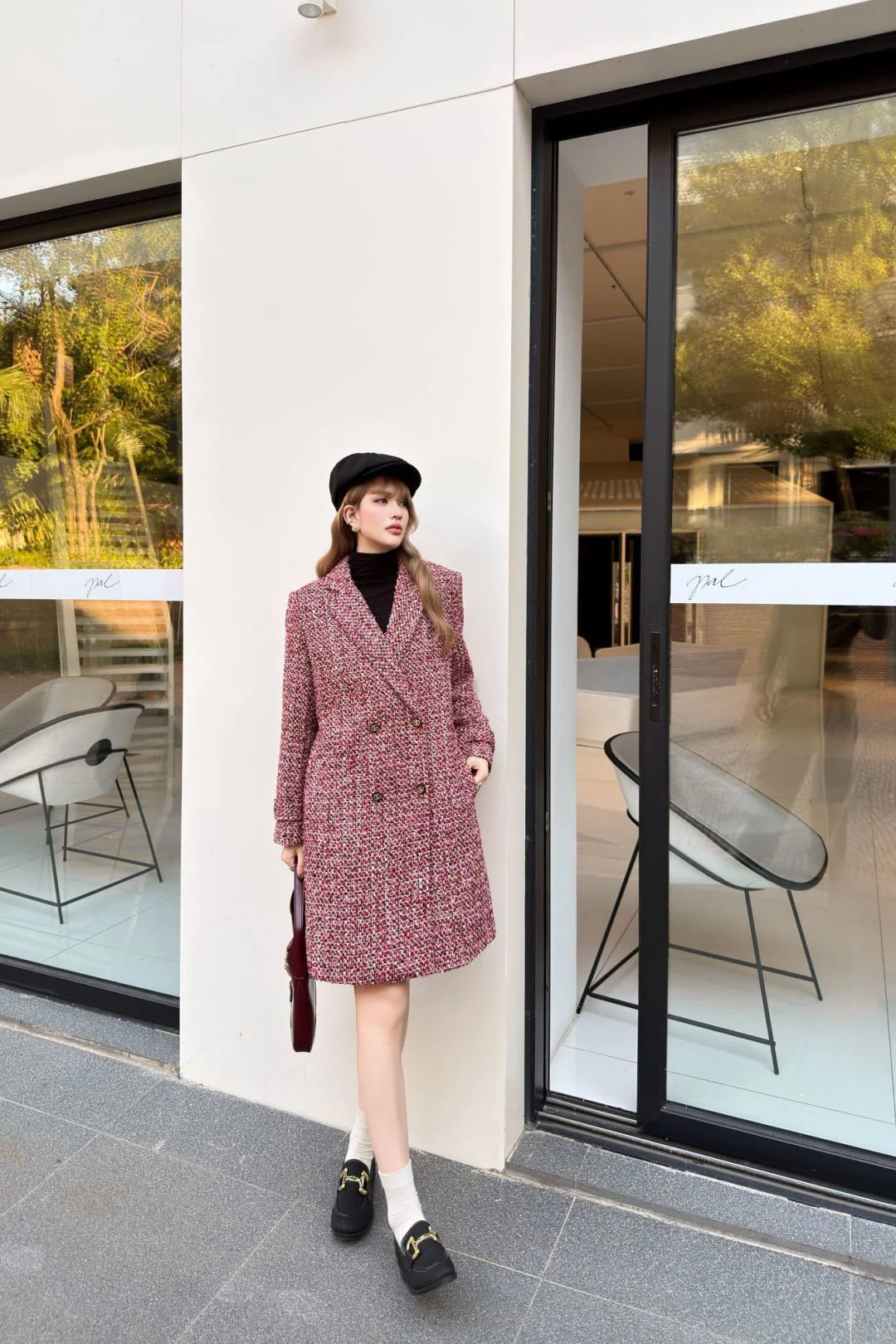 Gucc 26ss check tweed overcoats