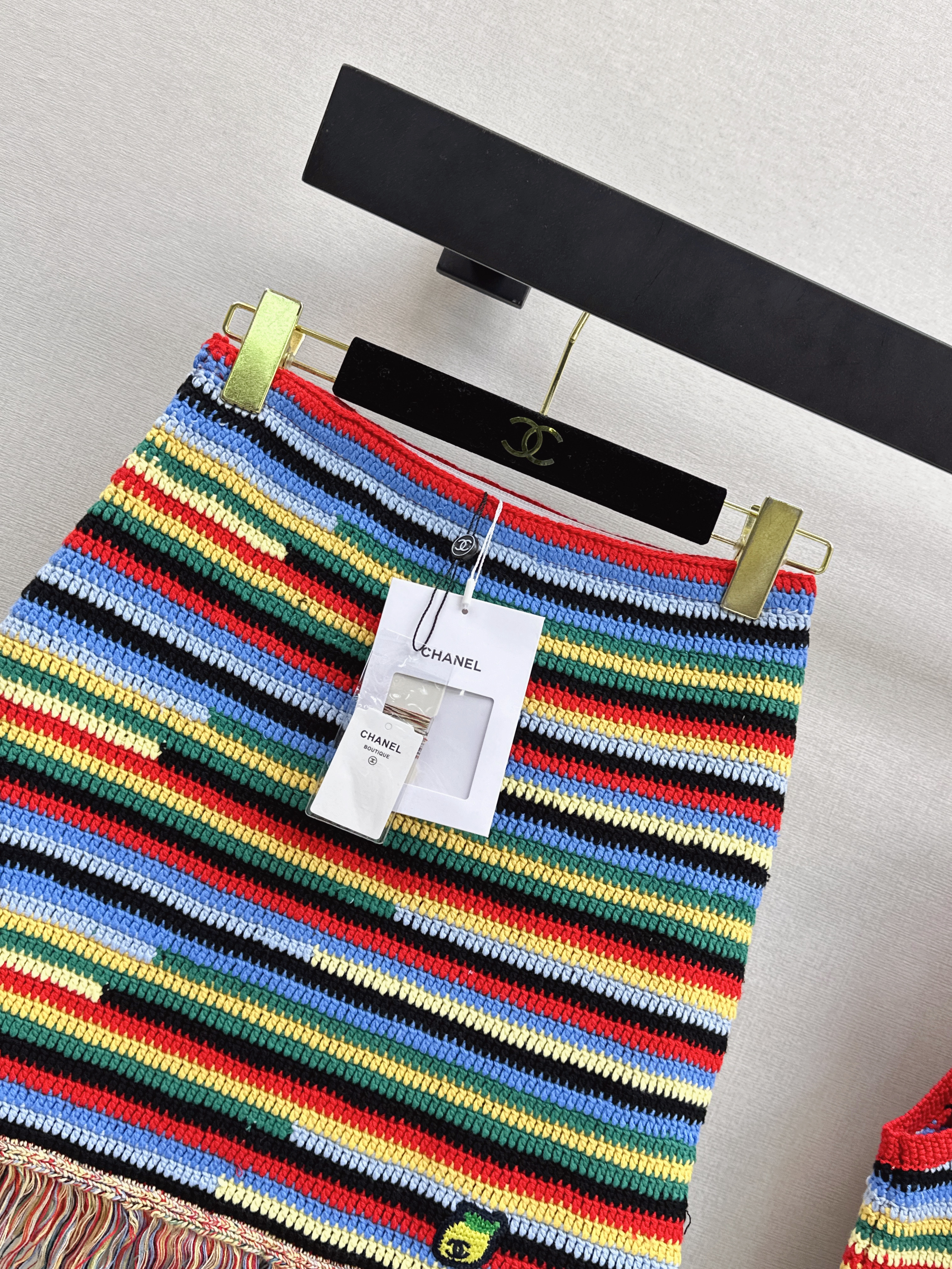 Chan 26SS Striped Crochet Knit skirt