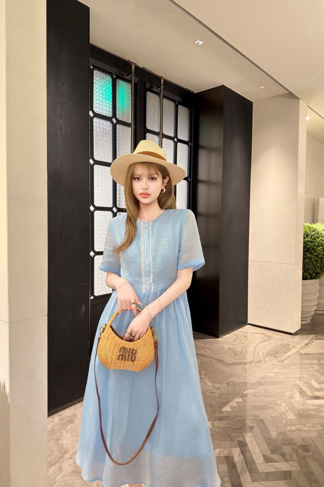 Miu 26ss lace-trim dress
