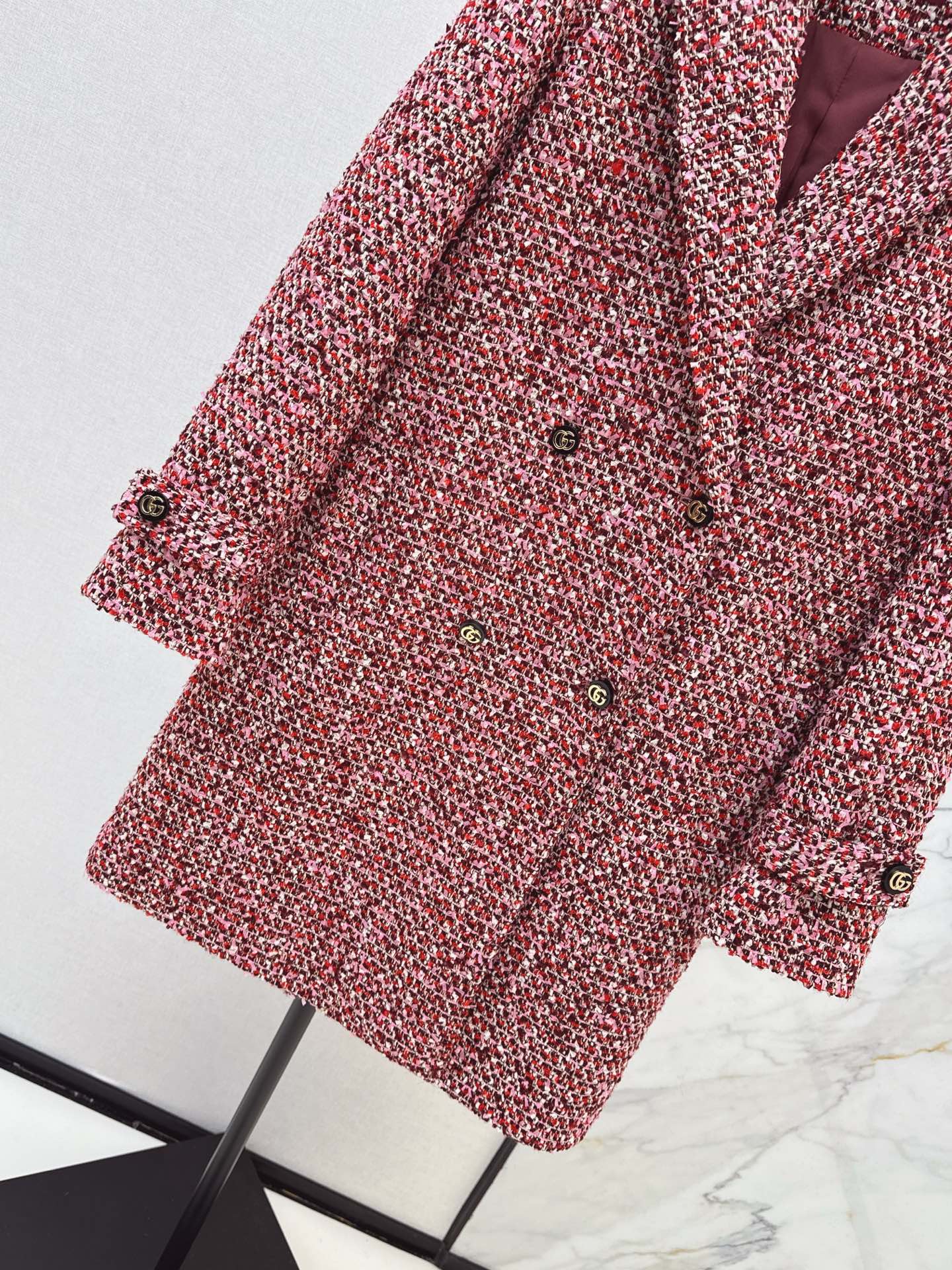Gucc 26ss check tweed overcoats