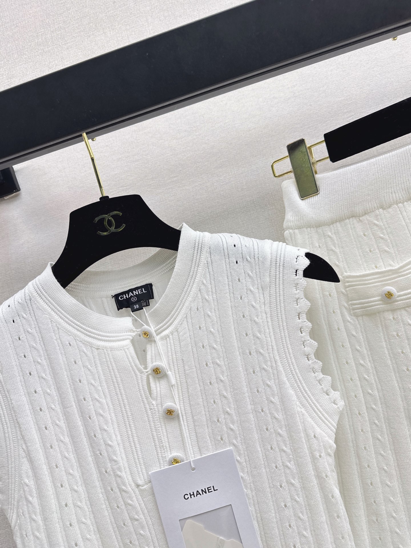 Chan 26ss sleeveless knitwear skirt set
