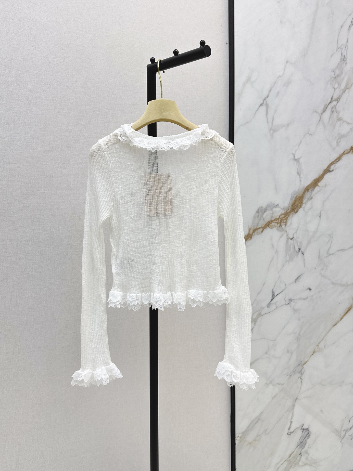 Miu 26ss lace trim knit cardigan