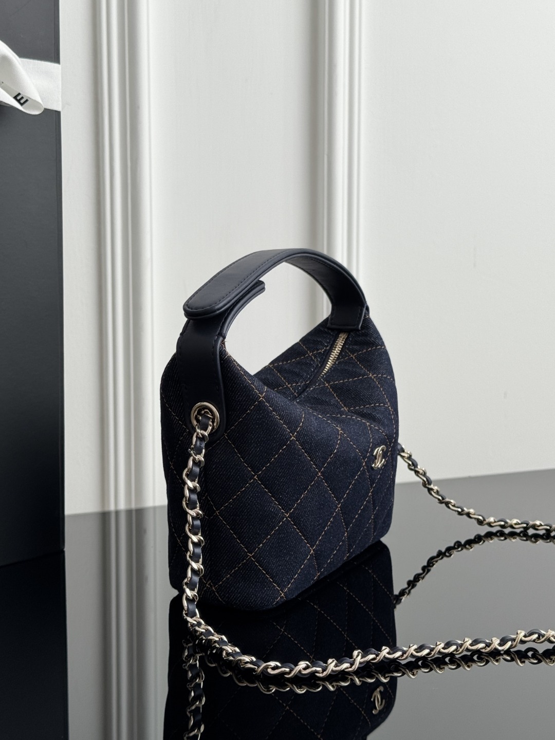 Chan 26P denim clutch with chain