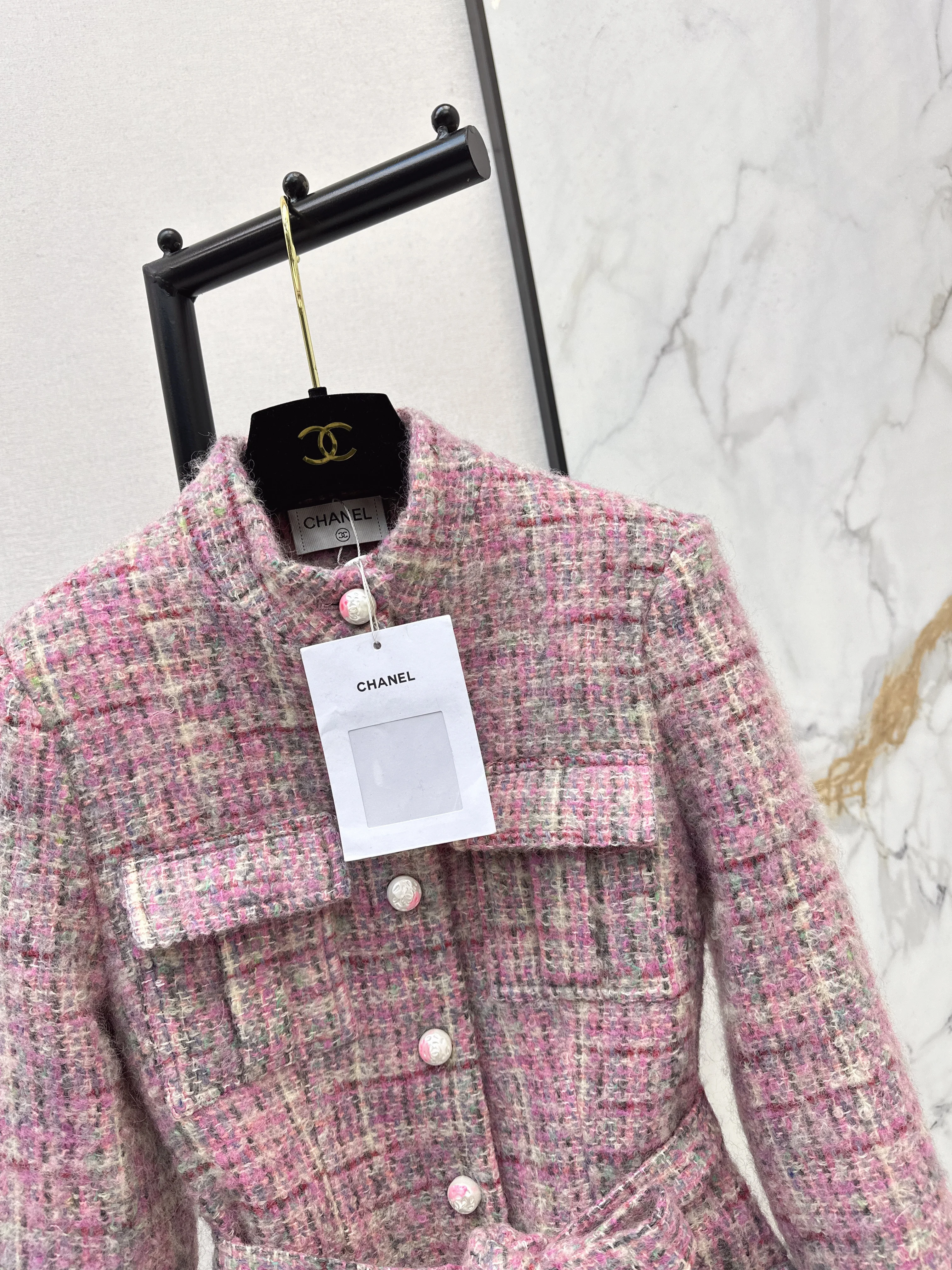 Chan 26ss check tweed coat dress