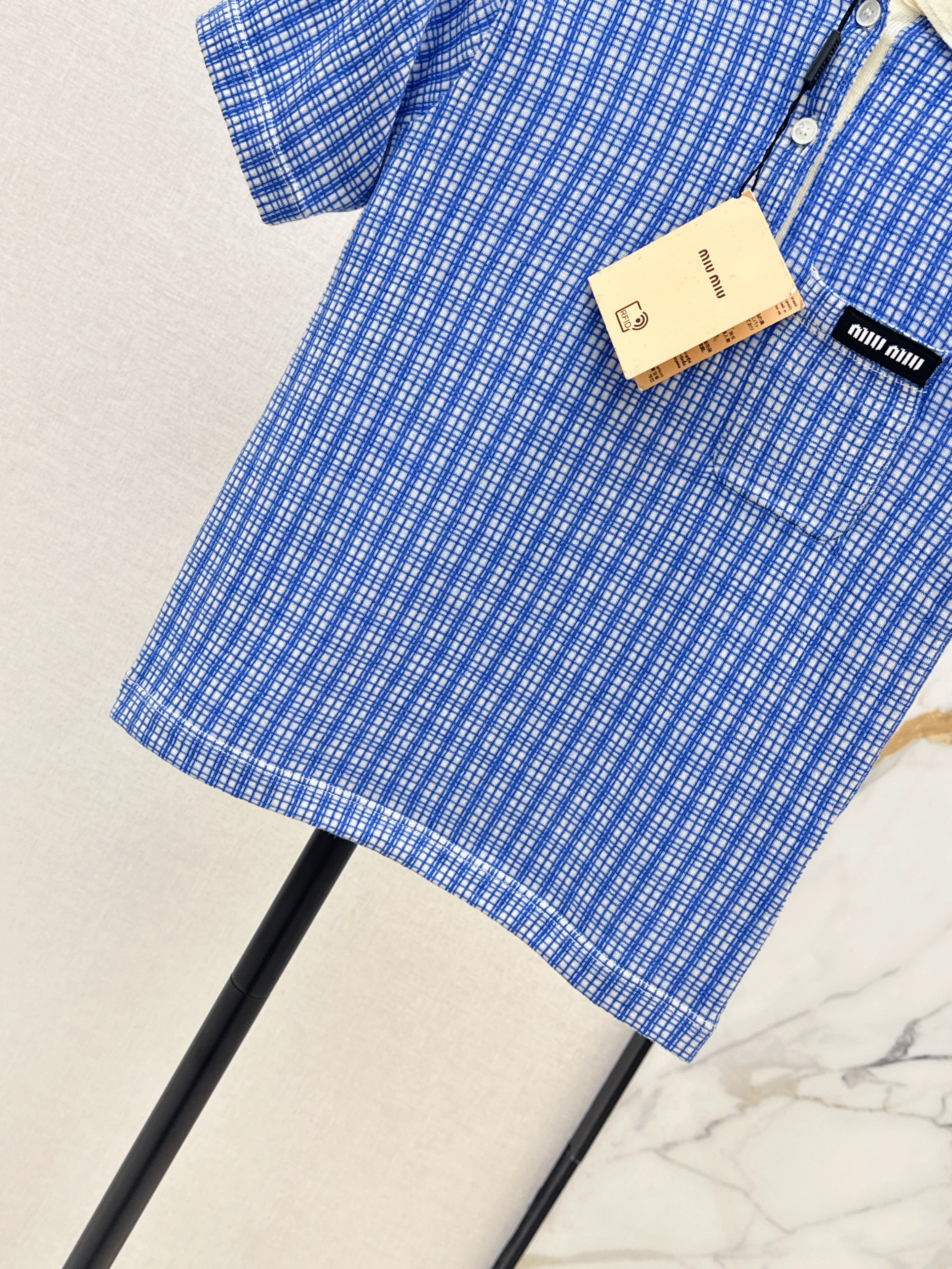 Miu 26ss check polo knitwear