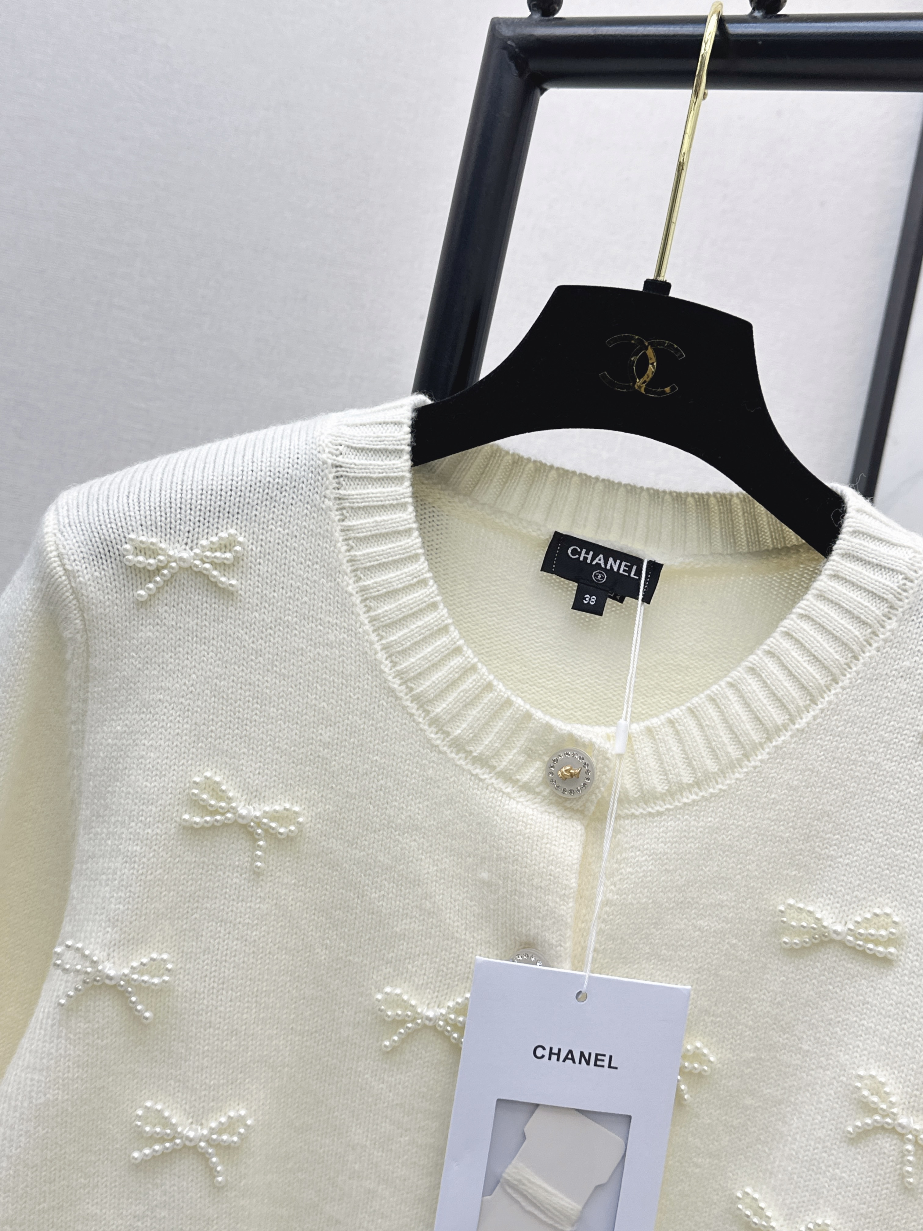 Chan 26ss bow knitted cardigan