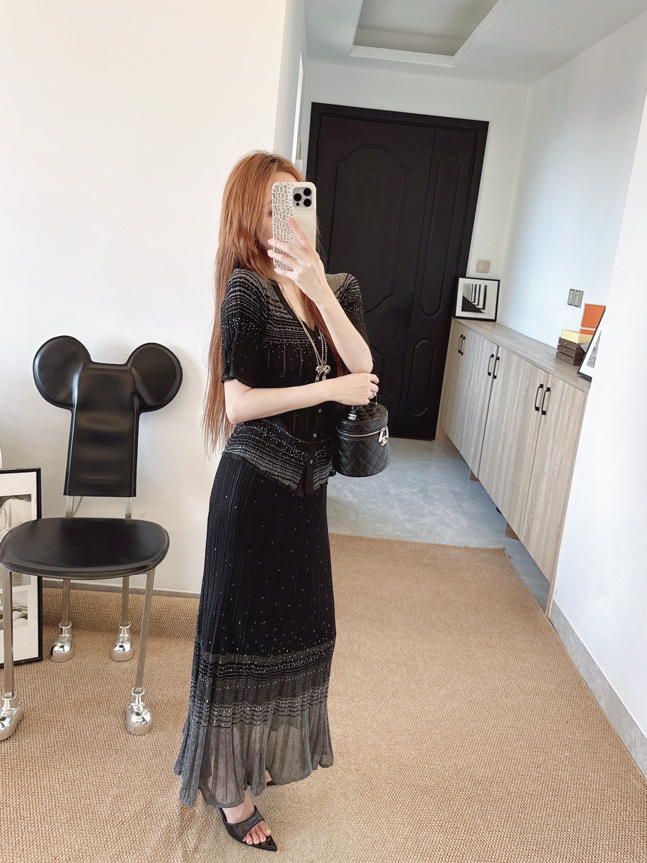 Chan 26ss knit cardigan skirt set
