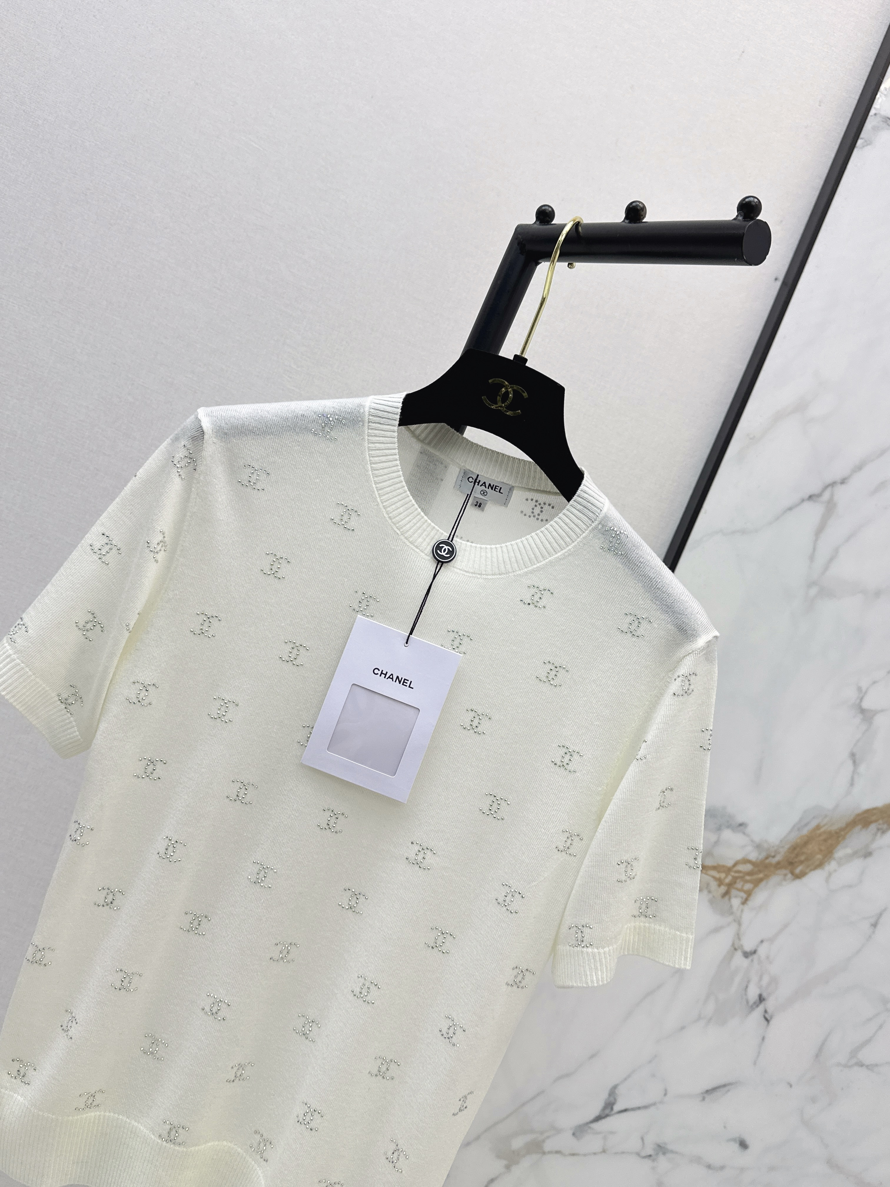 Chan 26ss rhinestone knitwear