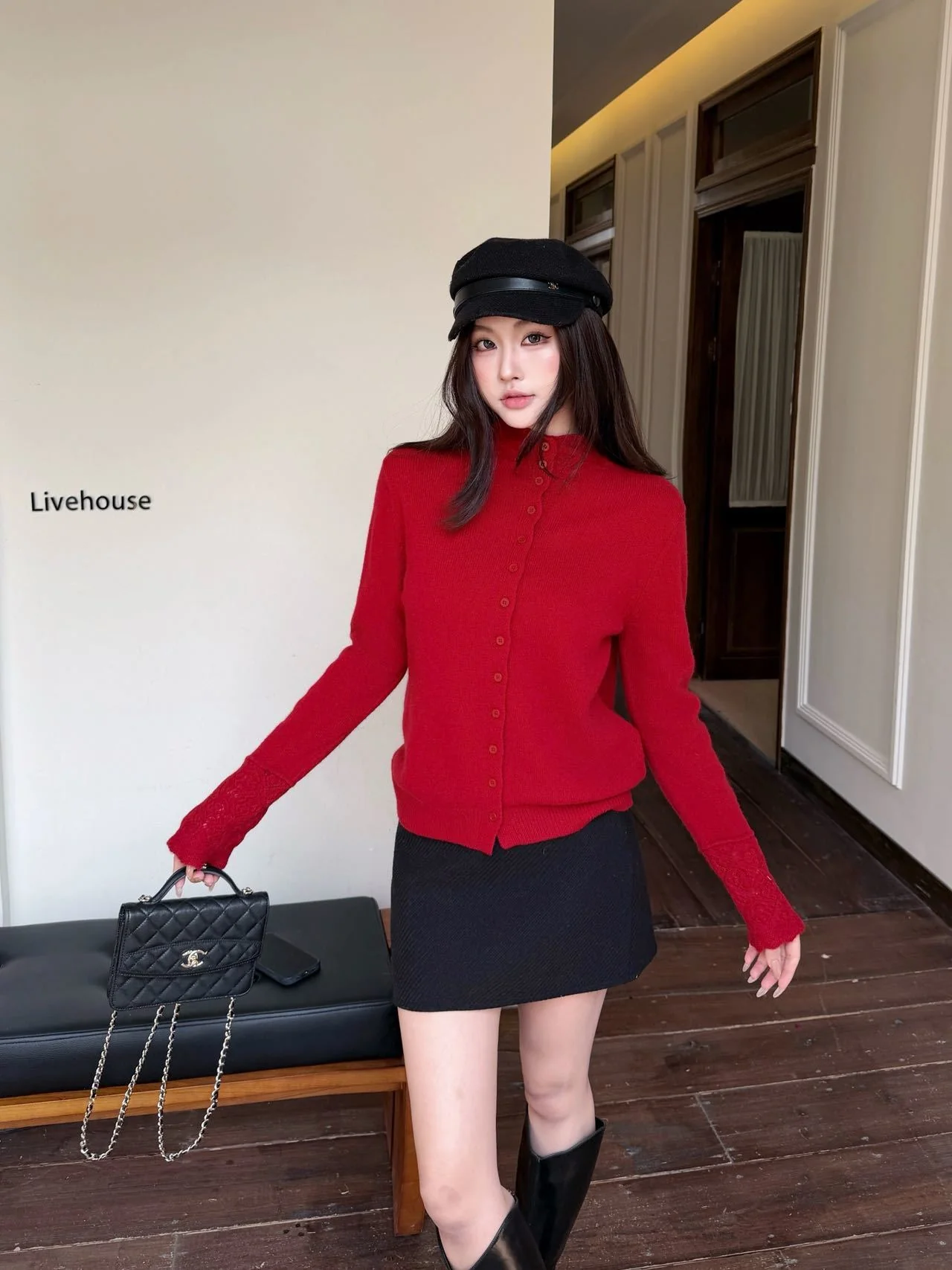 Chol 26ss high neck cardigan