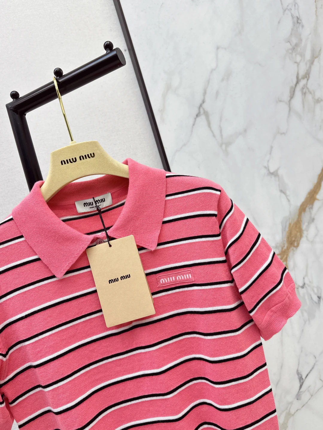 Miu 26ss stripe polo knit sweater