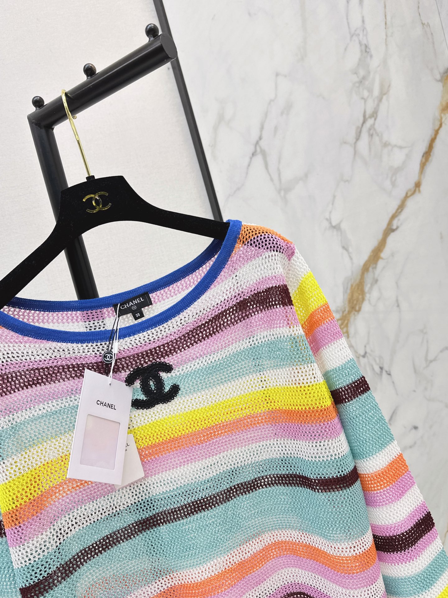Chan 26ss stripe hollow knitwear