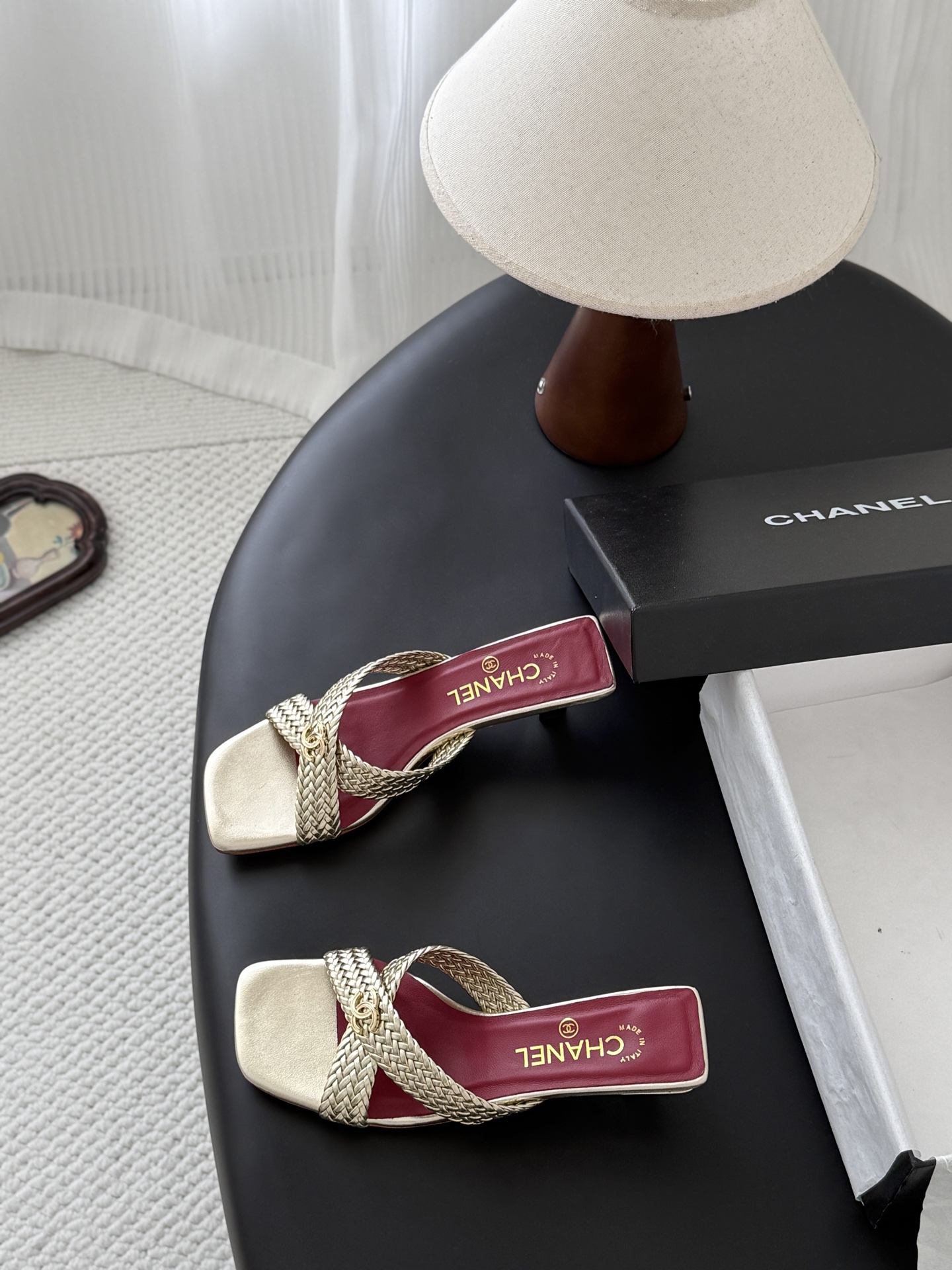 Chan 26ss cross-strap heeled mule sandals