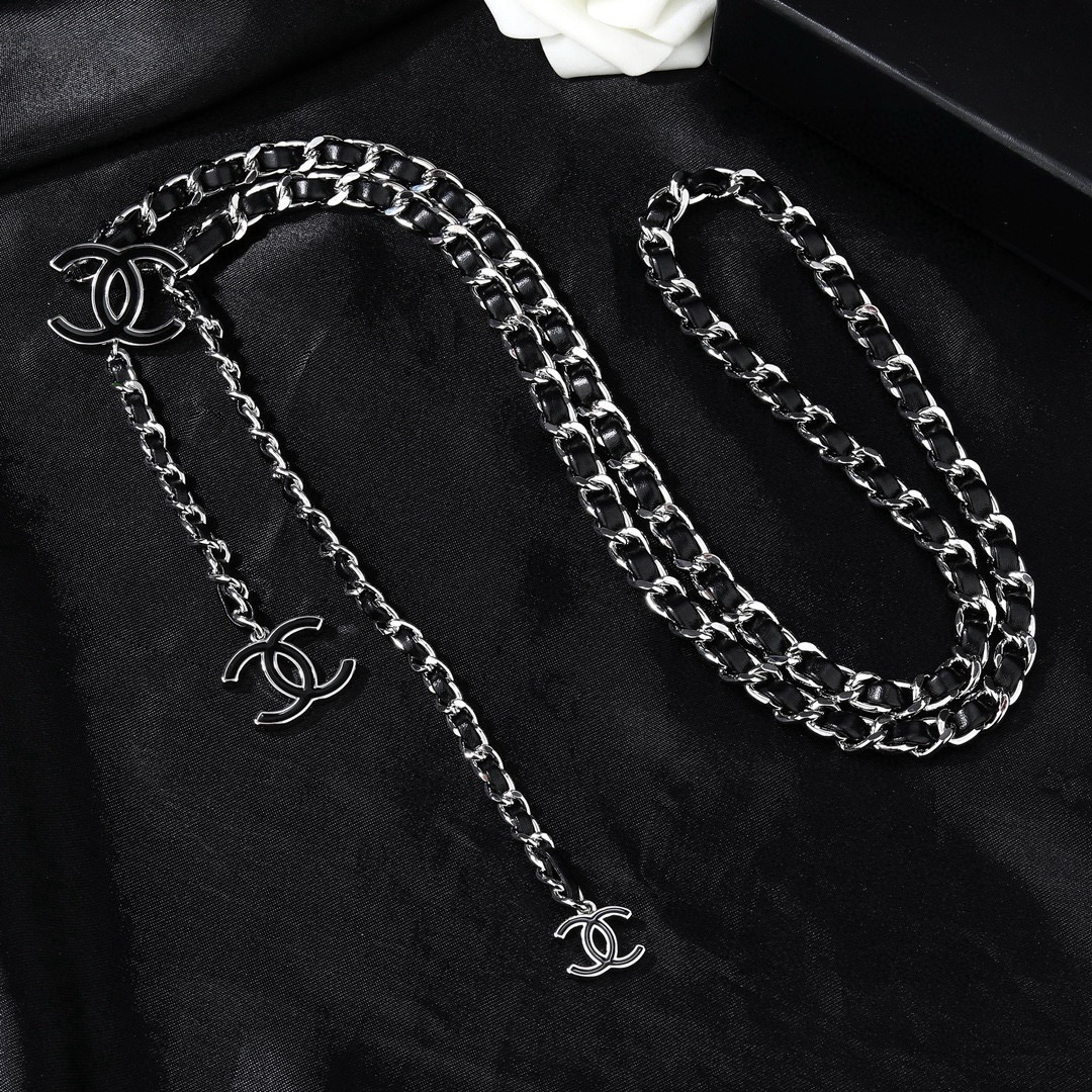 Chan Black Silver Chain Belt