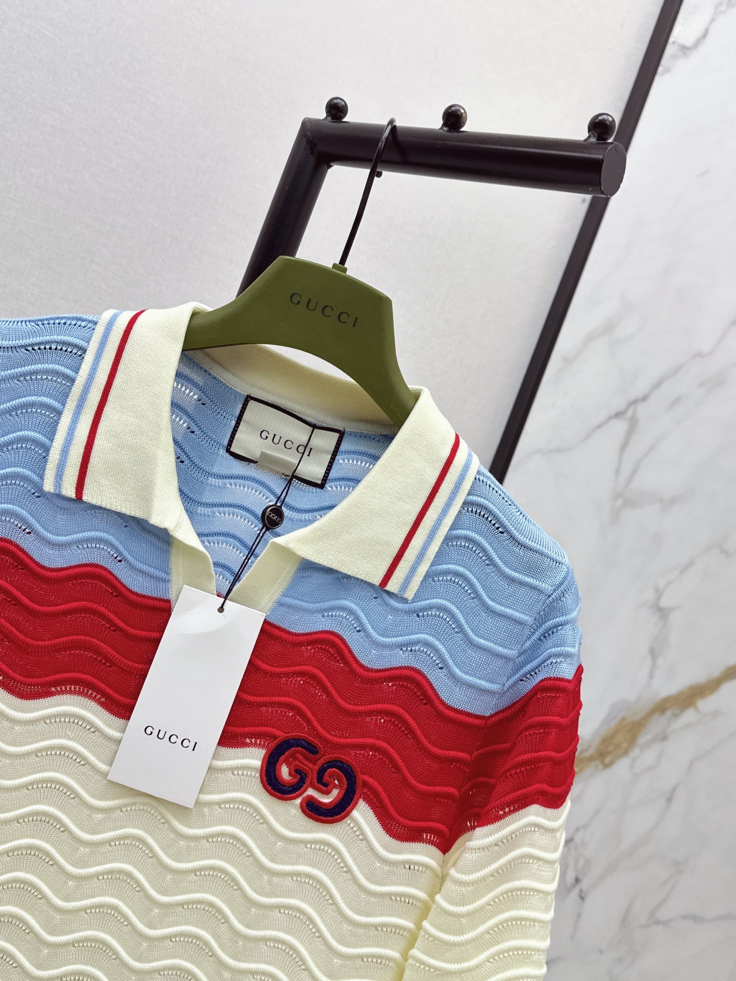 Guc 26ss stripe knit polo shirt