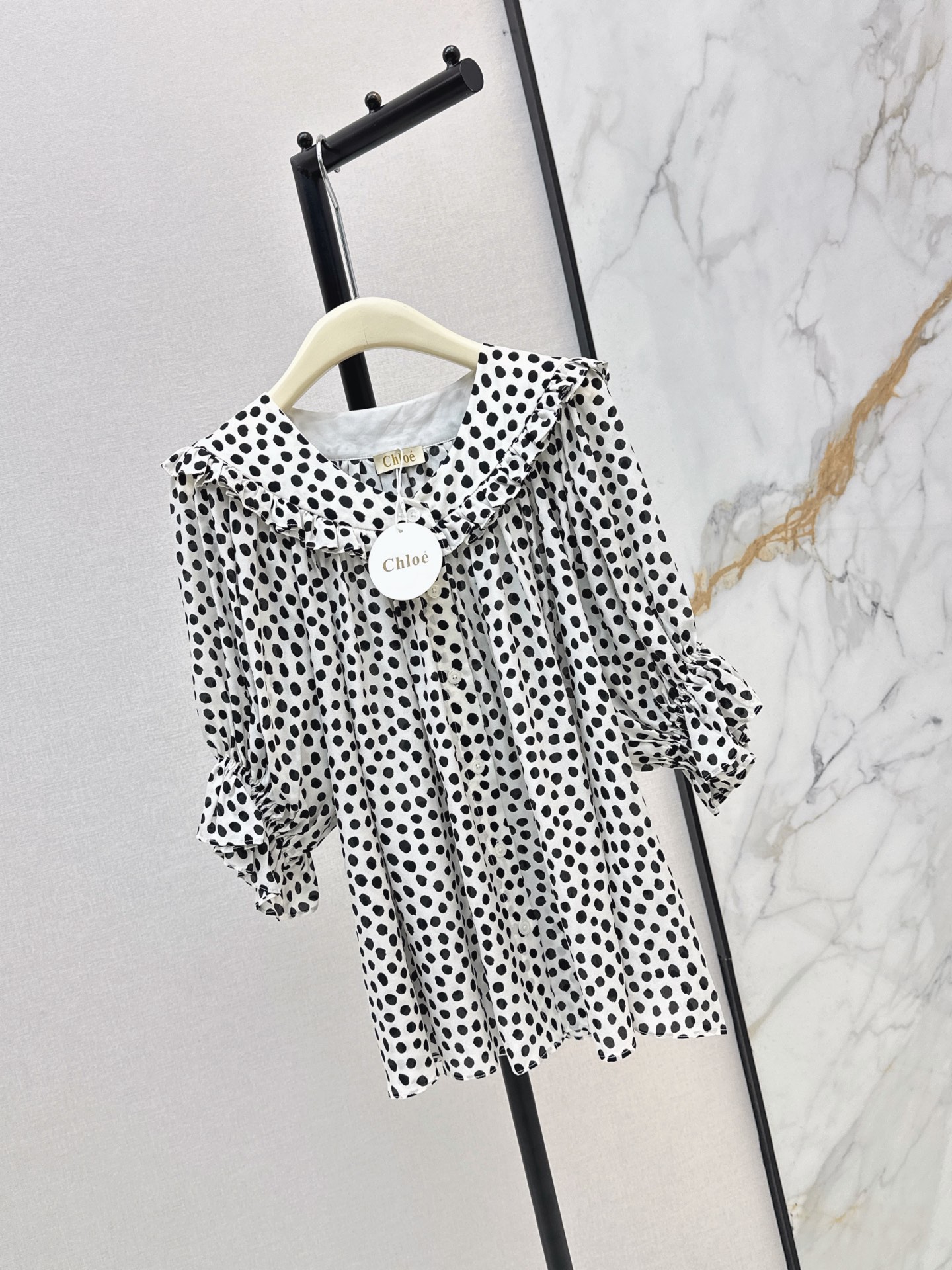 Chlo 26ss Polka Dot Ruffle Blouse