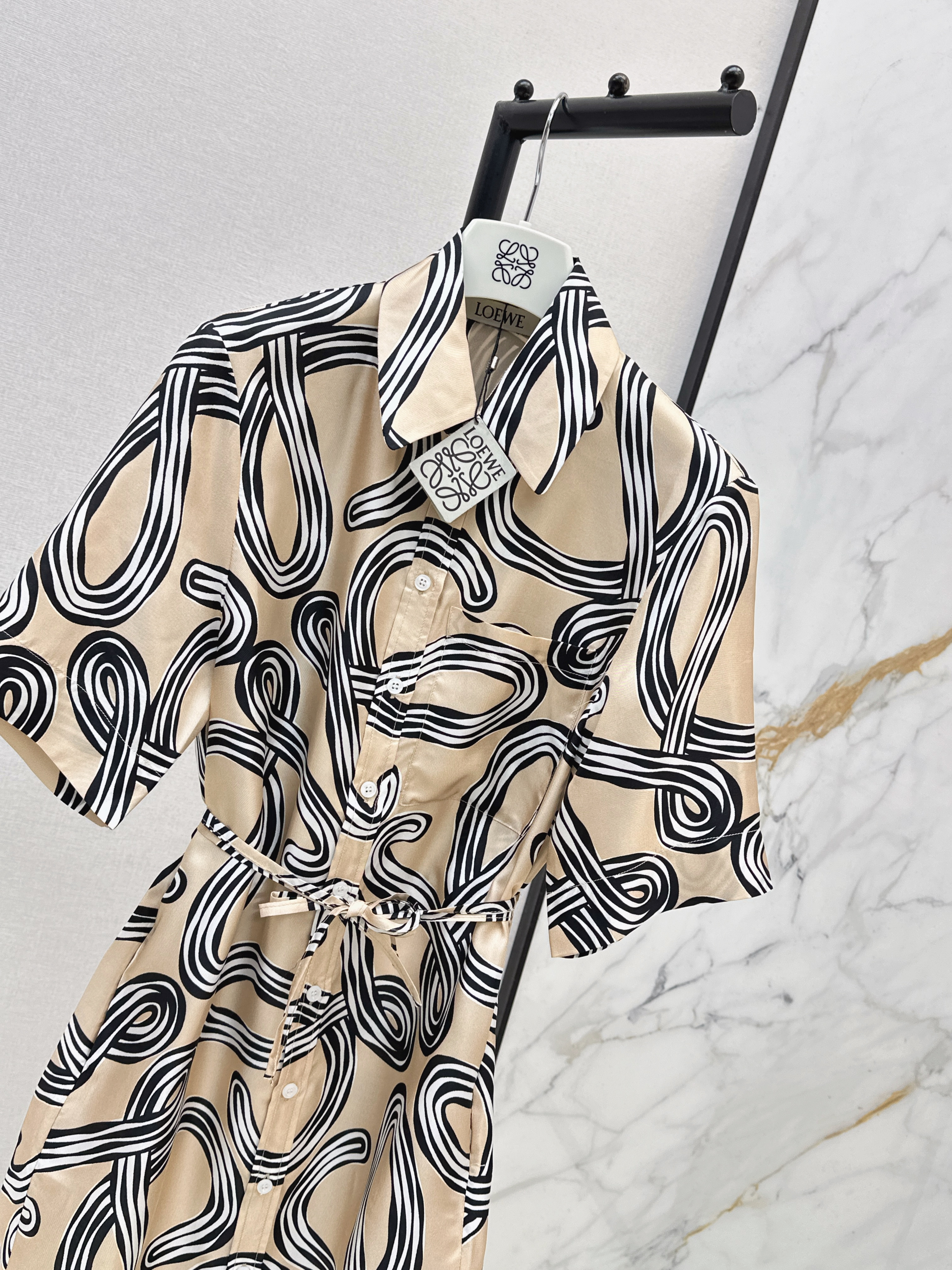 Loe 26ss print silk shirt dress