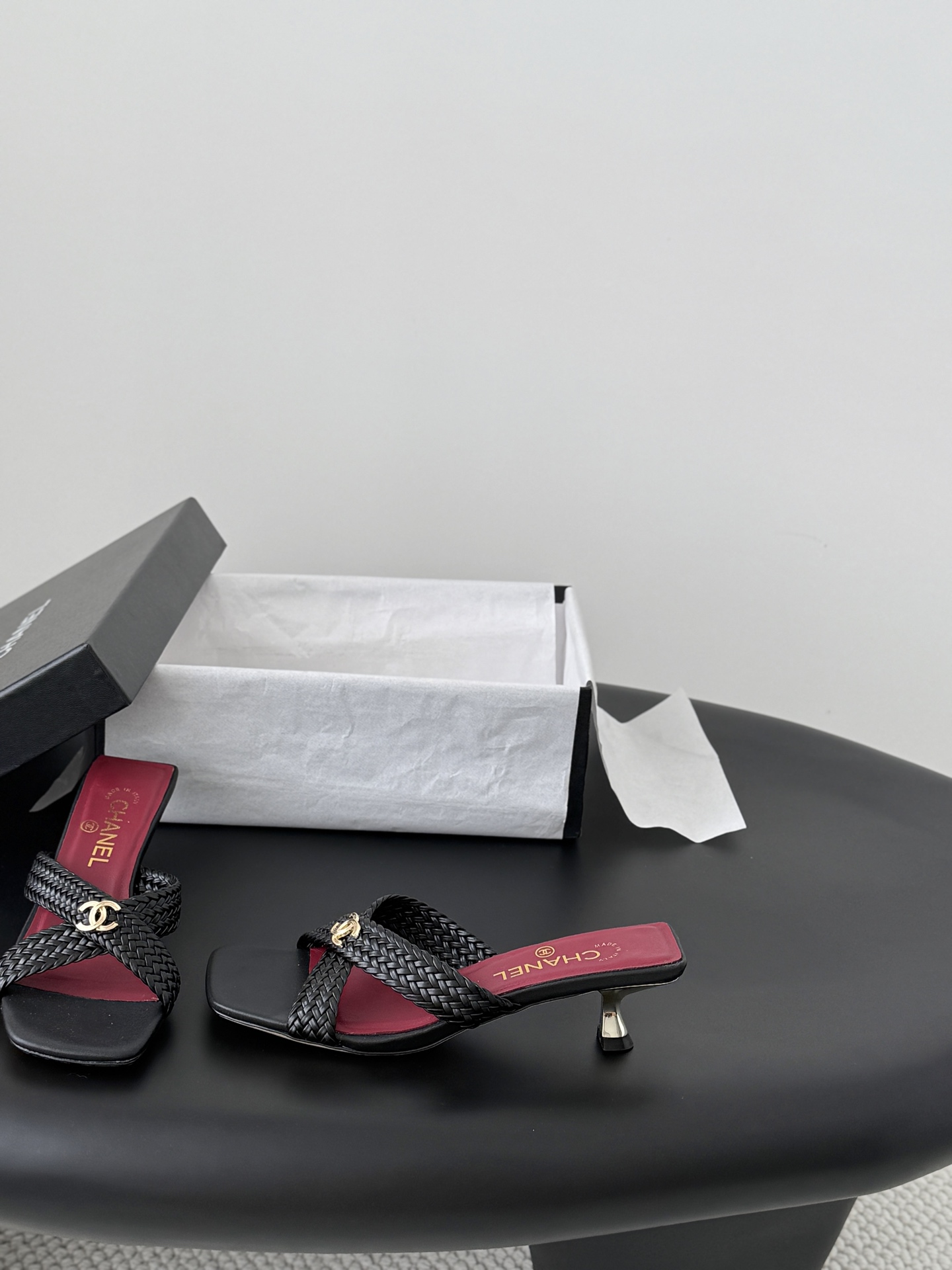 Chan 26ss cross-strap heeled mule sandals