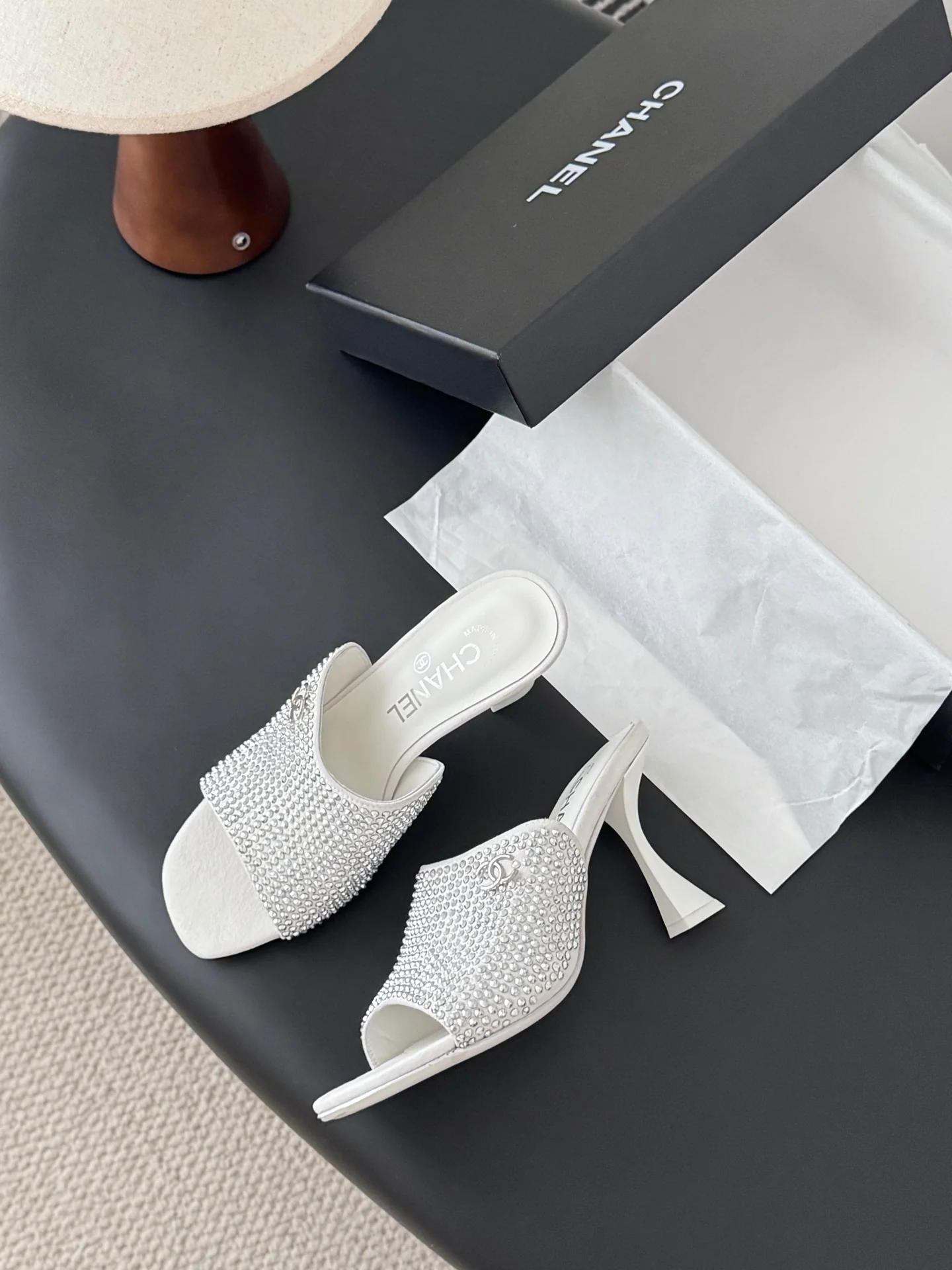 Chan 25fw high heeled slides sandals